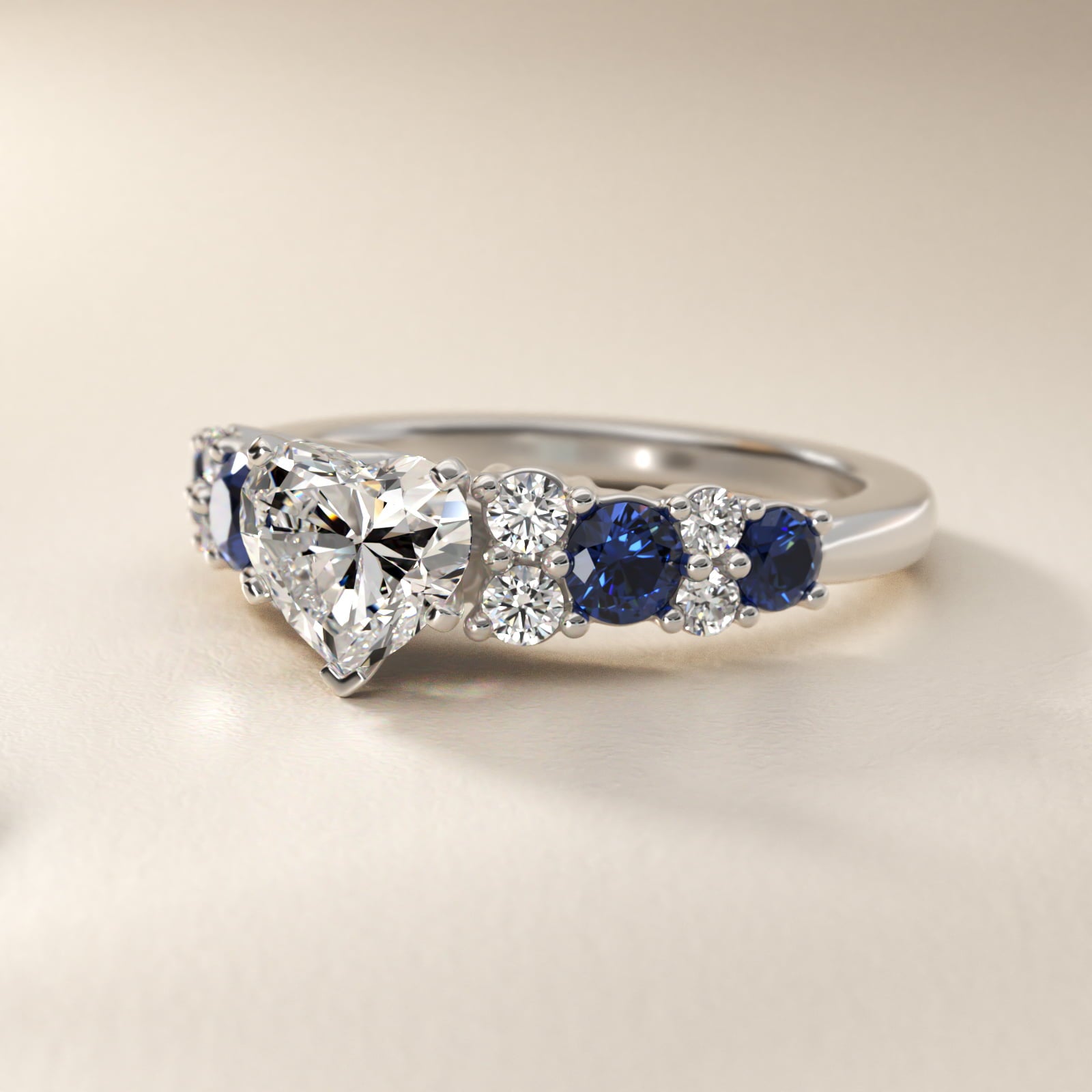 Garland Sapphire and Diamond Engagement Ring in 14k White Gold - Heart Center