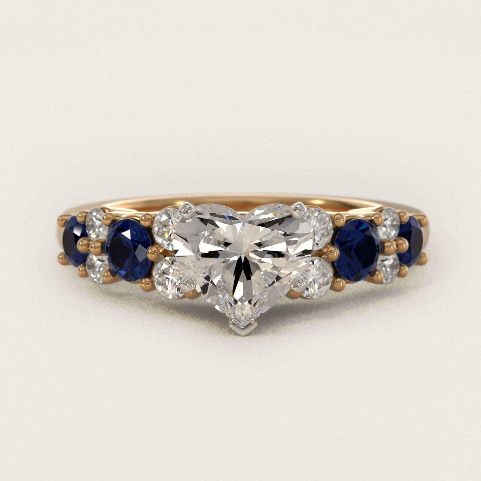 Garland Sapphire and Diamond Engagement Ring in 18k Yellow Gold - Heart Center