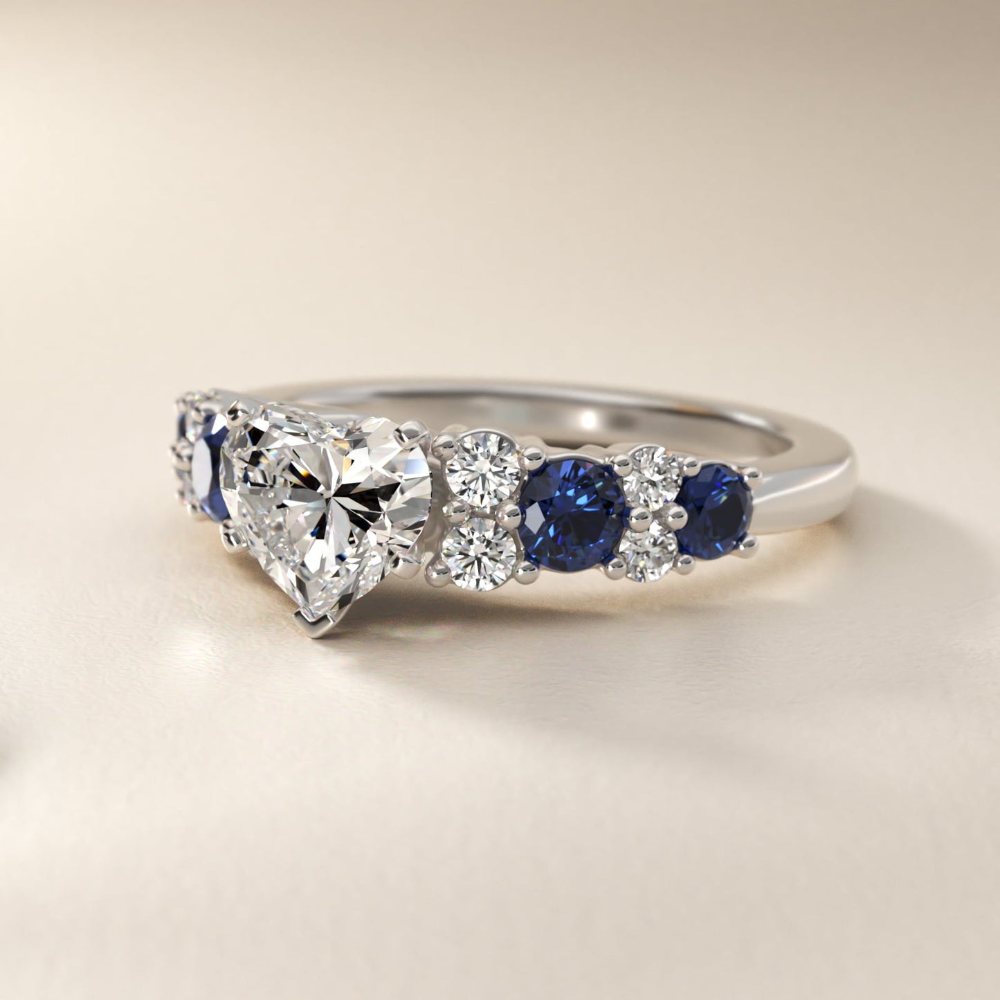 Garland Sapphire and Diamond Engagement Ring in Platinum - Heart Center