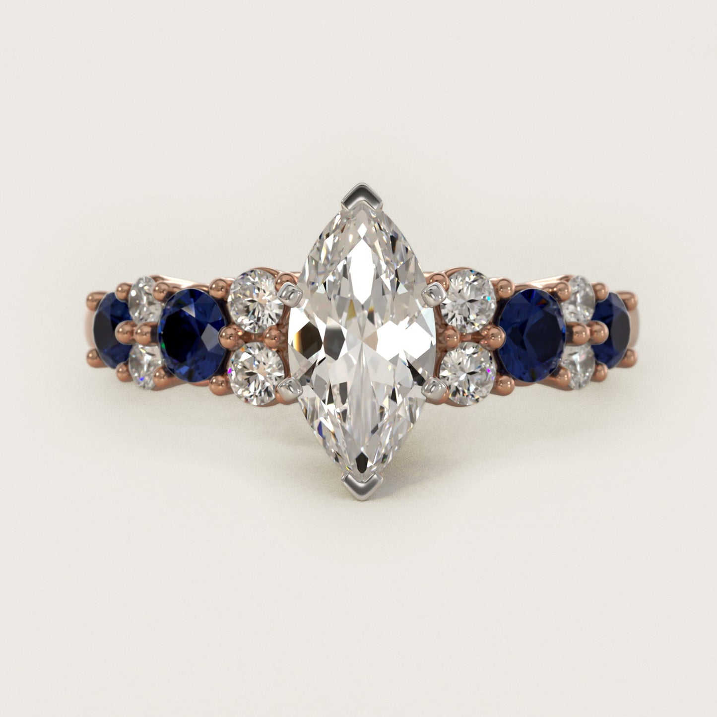 Garland Sapphire and Diamond Engagement Ring in 14k Rose Gold - Marquise Center
