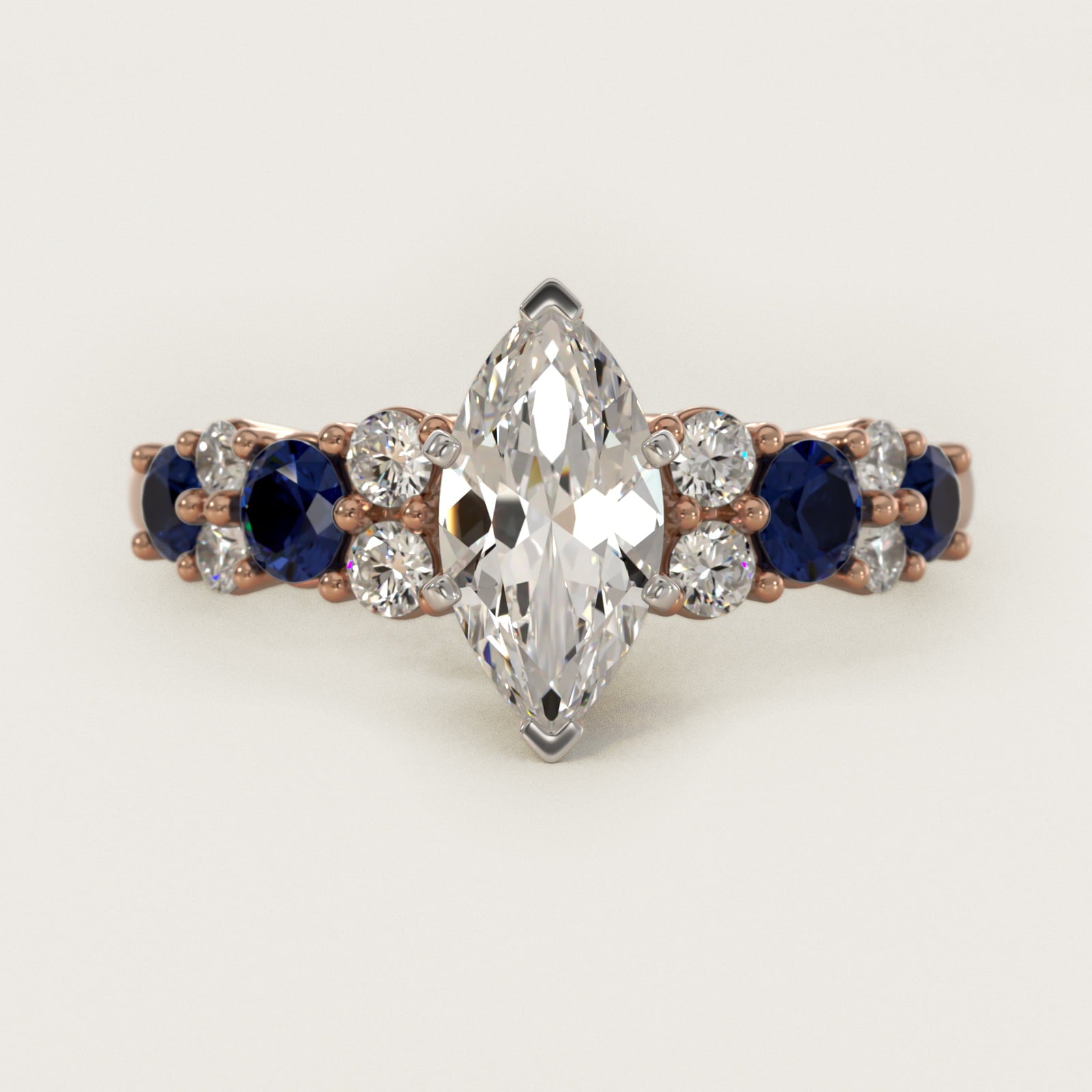 Garland Sapphire and Diamond Engagement Ring in 14k Rose Gold - Marquise Center