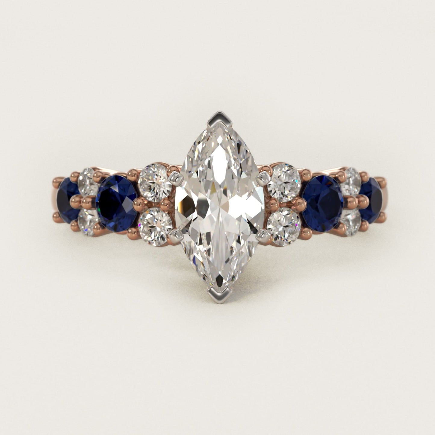 Garland Sapphire and Diamond Engagement Ring in 18k Rose Gold - Marquise Center