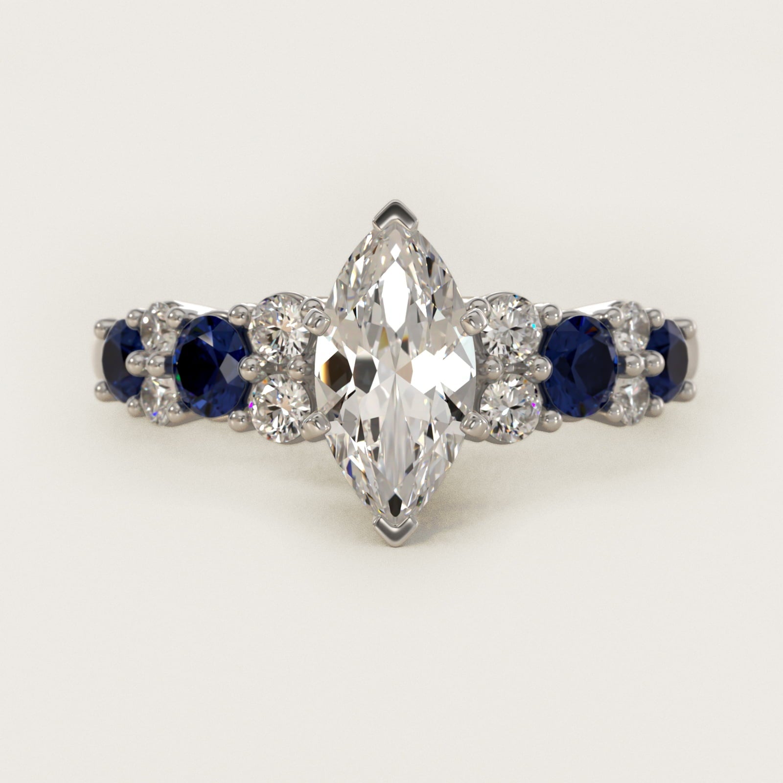 Garland Sapphire and Diamond Engagement Ring in 18k White Gold - Marquise Center