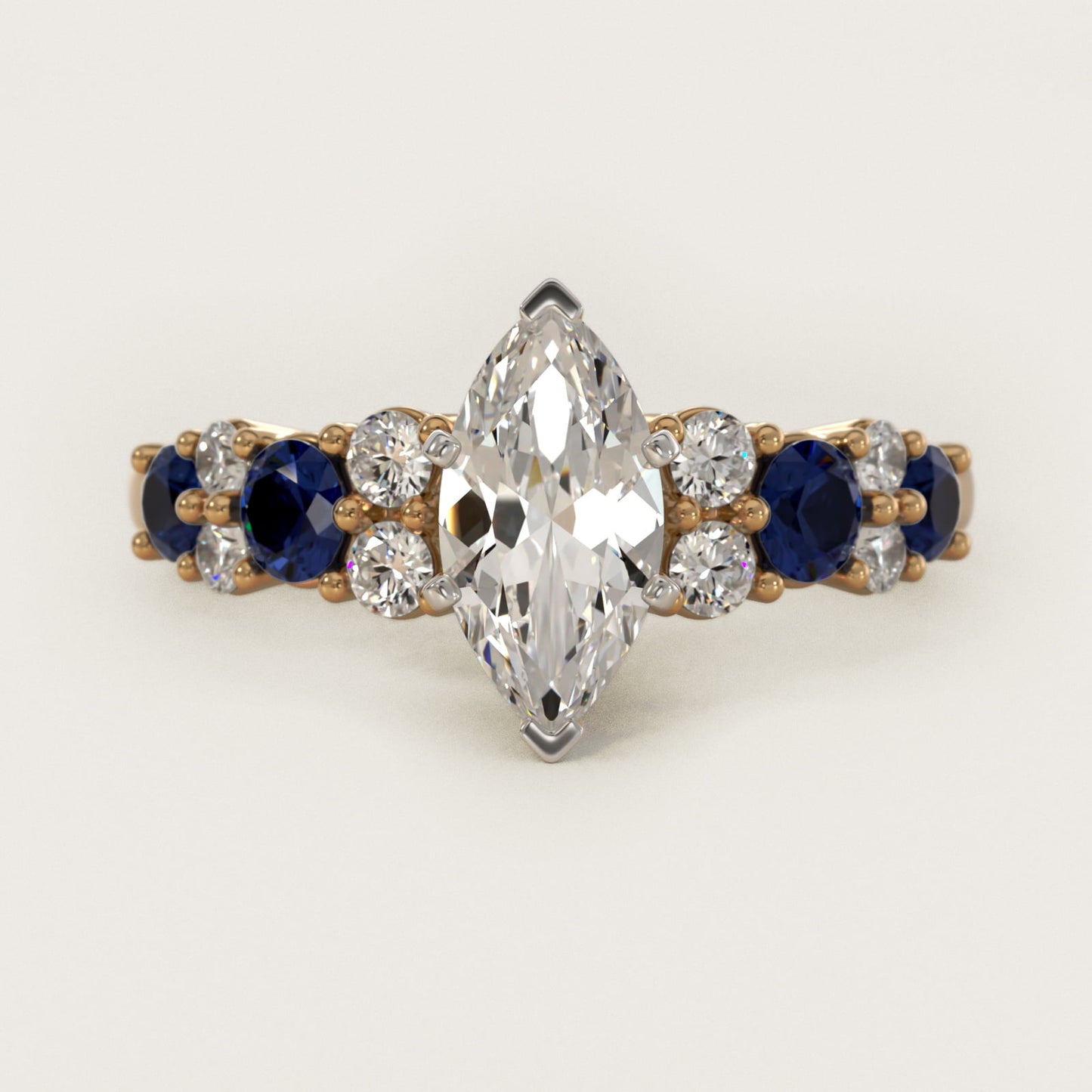 Garland Sapphire and Diamond Engagement Ring in 14K Yellow Gold - Marquise Center