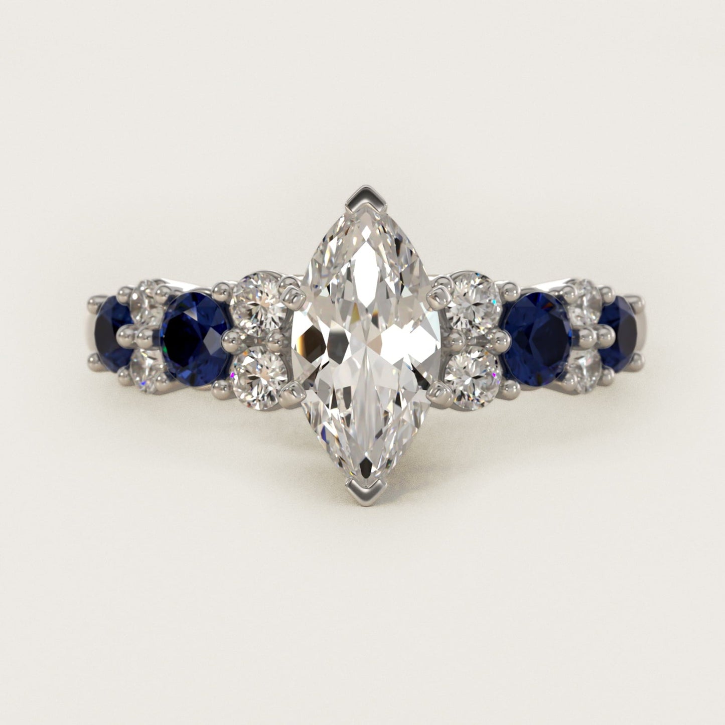 Garland Sapphire and Diamond Engagement Ring in Platinum - Marquise Center