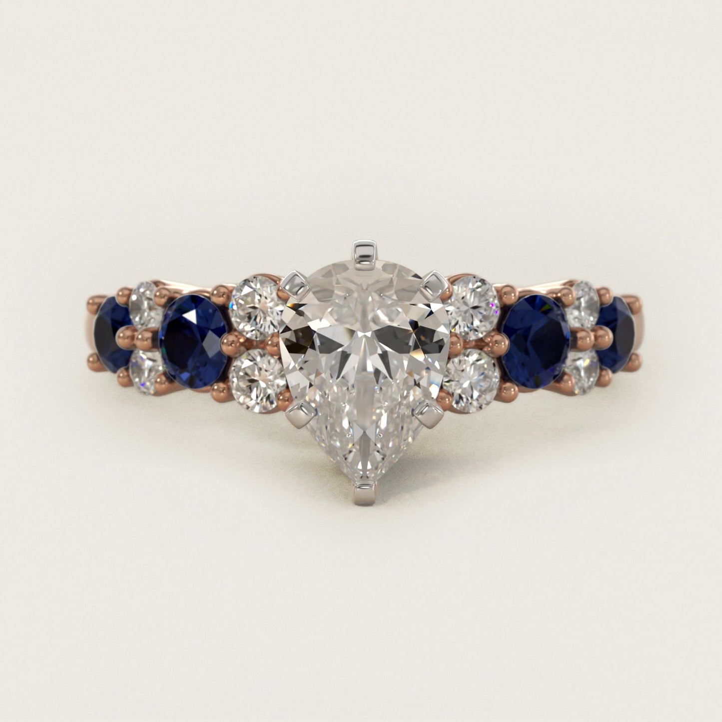Garland Sapphire and Diamond Engagement Ring in 18k Rose Gold - Pear Center