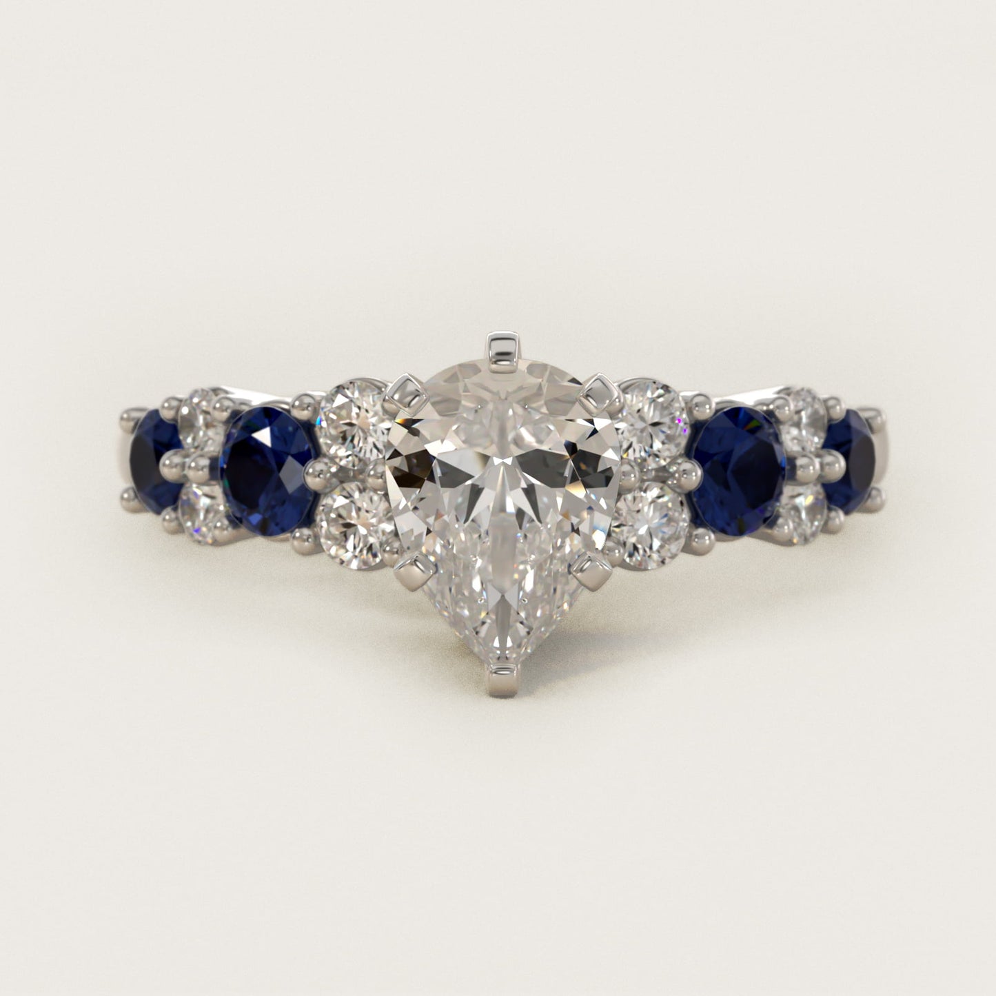 Garland Sapphire and Diamond Engagement Ring in 14k White Gold - Pear Center