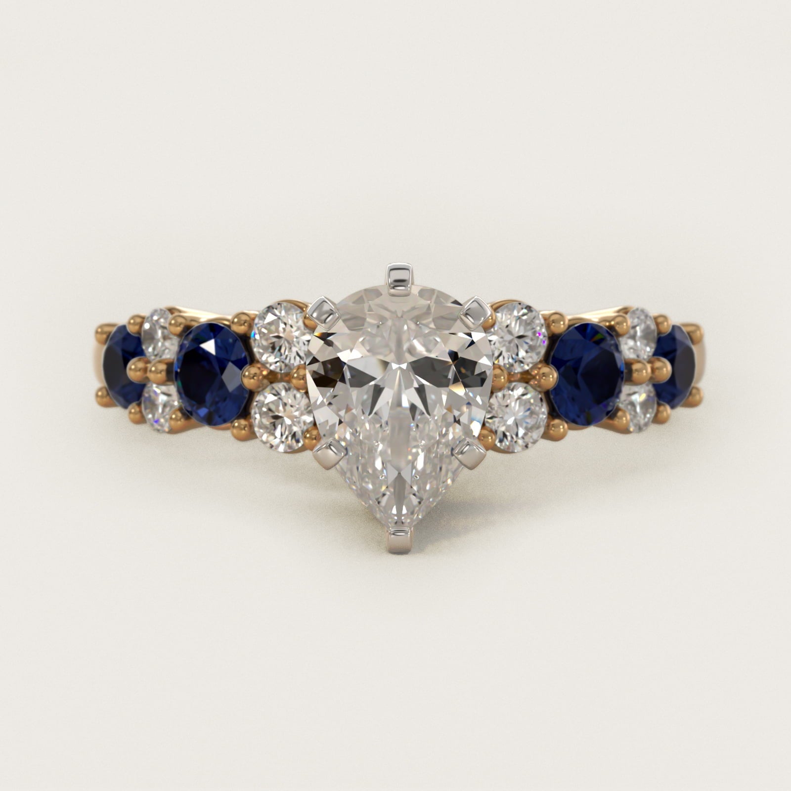 Garland Sapphire and Diamond Engagement Ring in 18k Yellow Gold - Pear Center