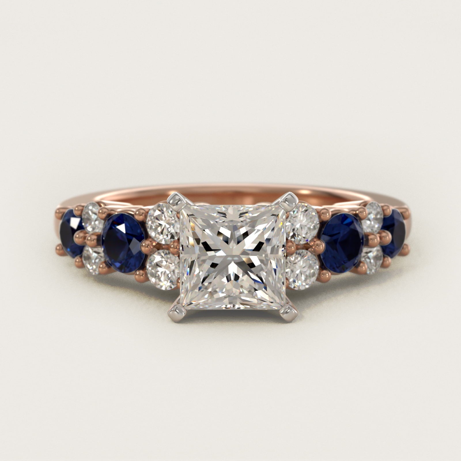 Garland Sapphire and Diamond Engagement Ring in 18k Rose Gold - Princess Center