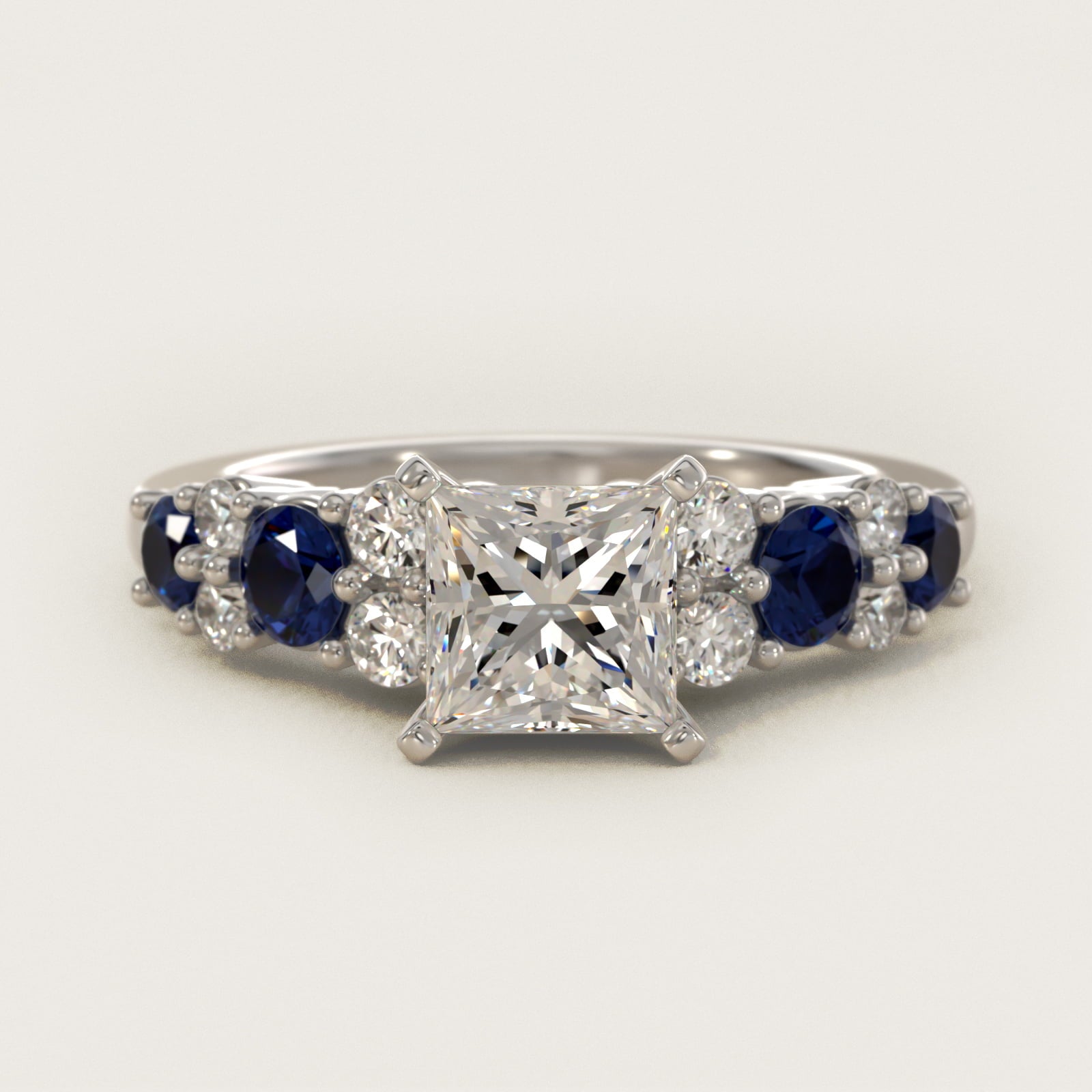 Garland Sapphire and Diamond Engagement Ring in 18k White Gold - Princess Center