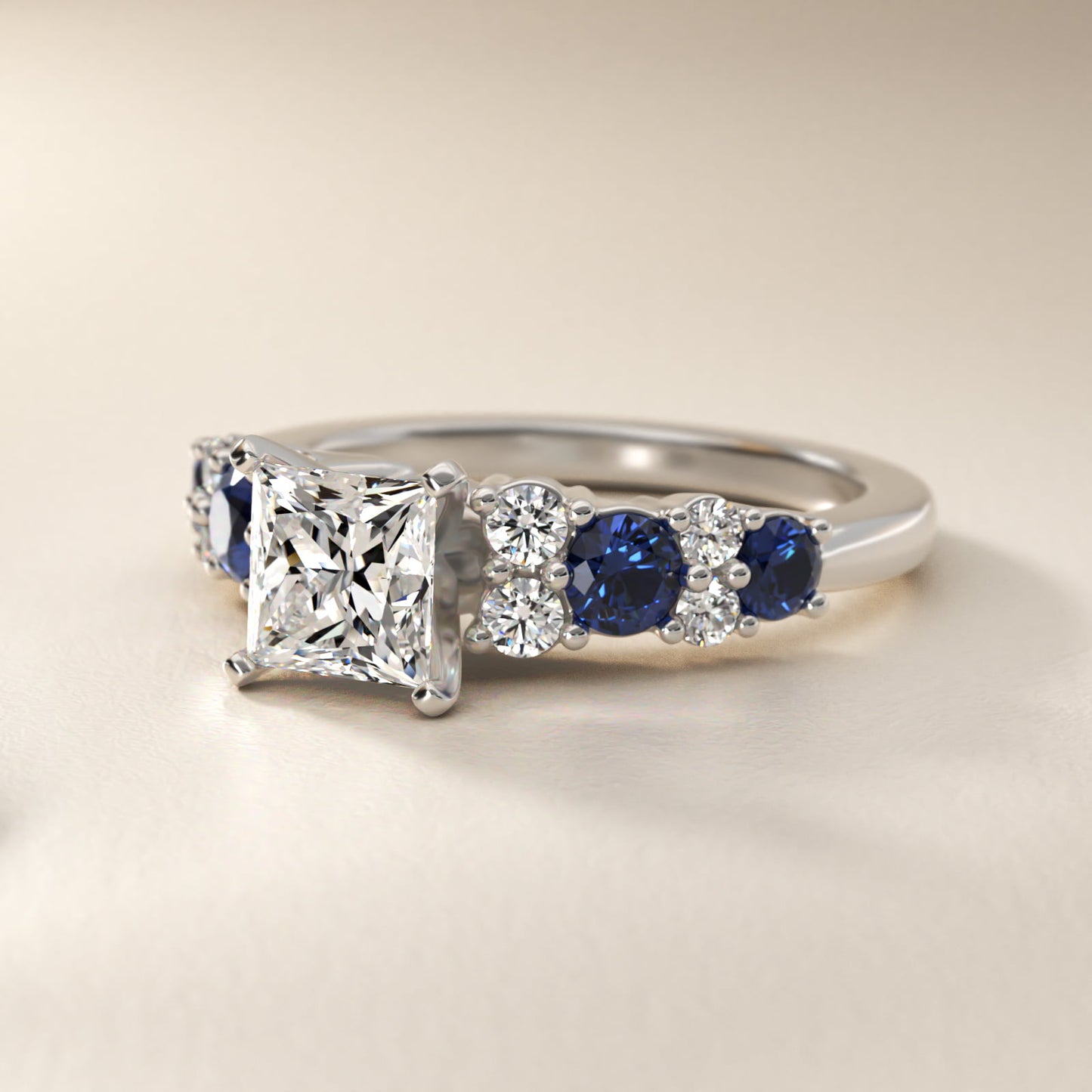 Garland Sapphire and Diamond Engagement Ring in 14k White Gold - Princess Center