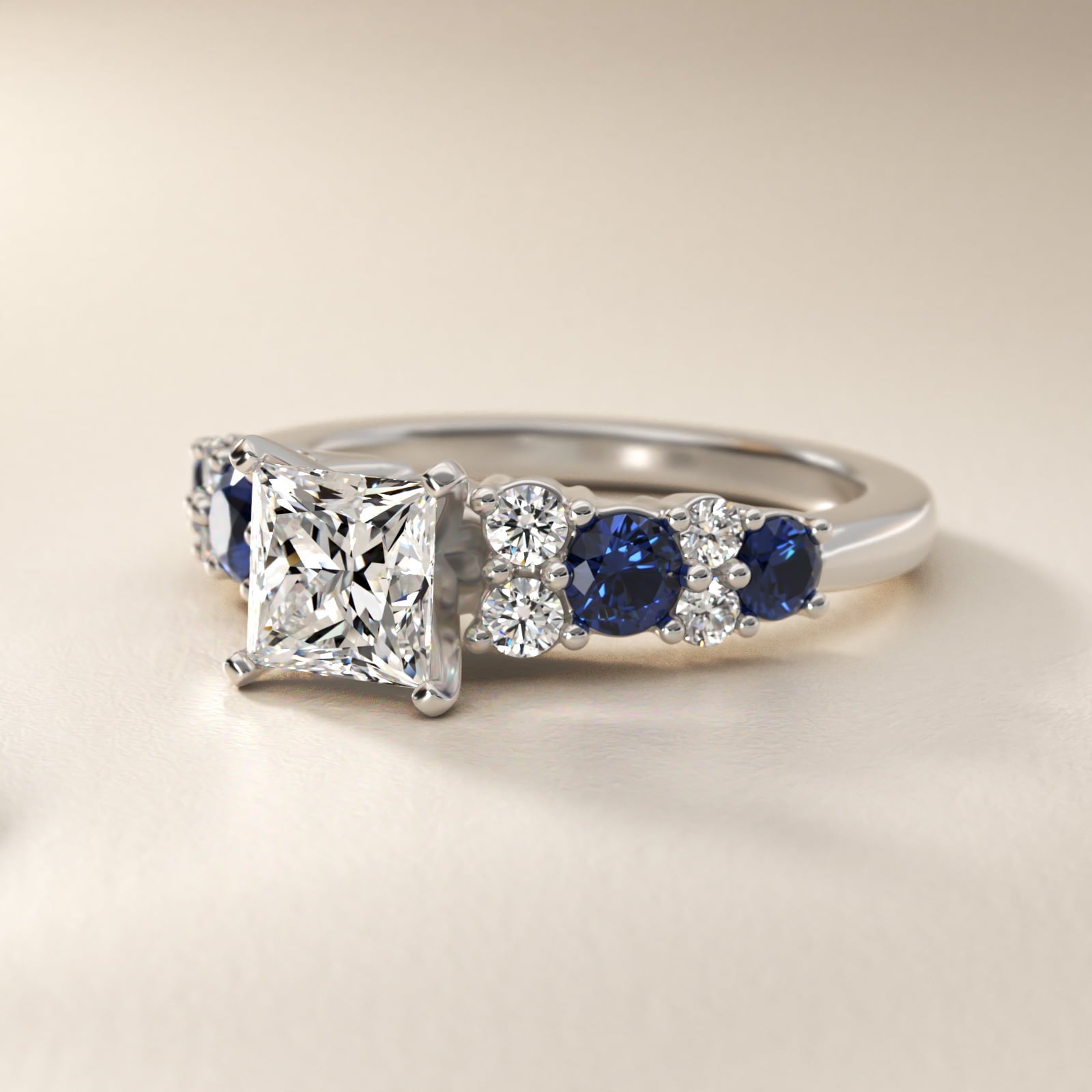 Garland Sapphire and Diamond Engagement Ring in 18k White Gold - Princess Center