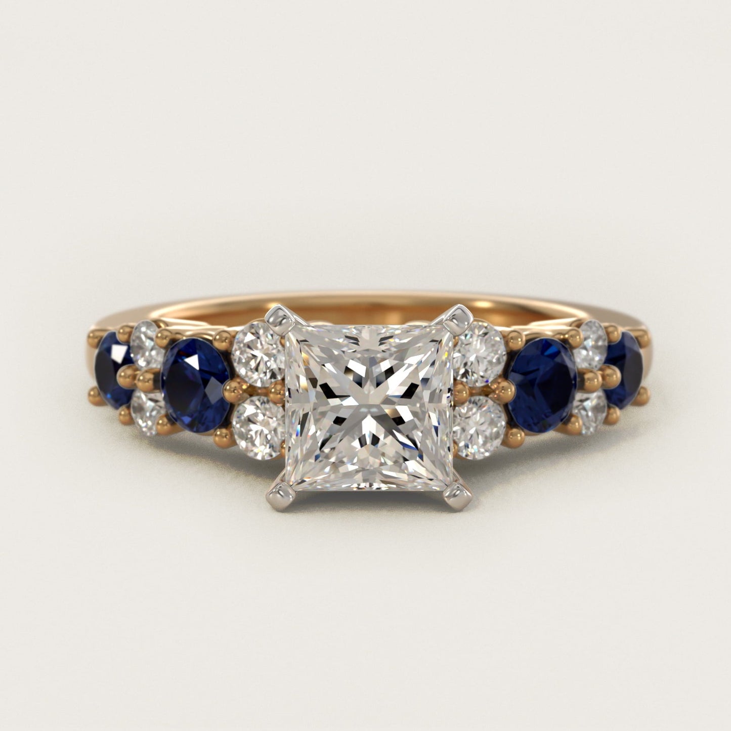 Garland Sapphire and Diamond Engagement Ring in 18k Yellow Gold - Princess Center