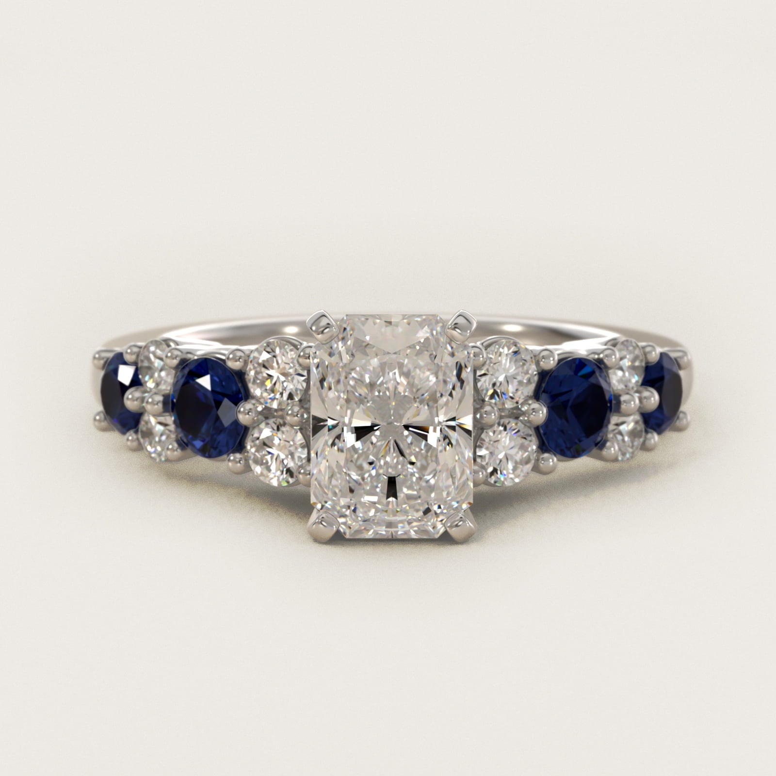 Garland Sapphire and Diamond Engagement Ring in 14k White Gold - Radiant Center