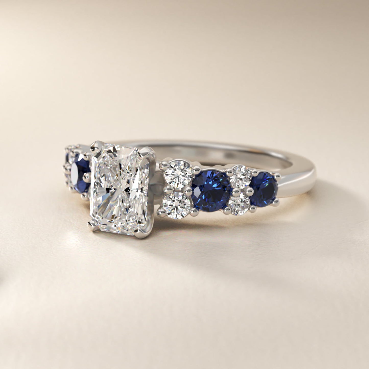 Garland Sapphire and Diamond Engagement Ring in 14k White Gold - Radiant Center