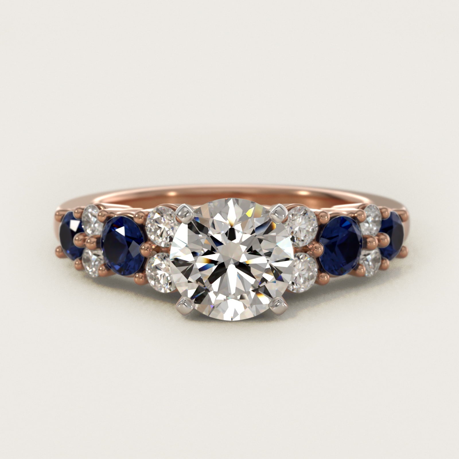 Garland Sapphire and Diamond Engagement Ring in 14k Rose Gold - Round Center