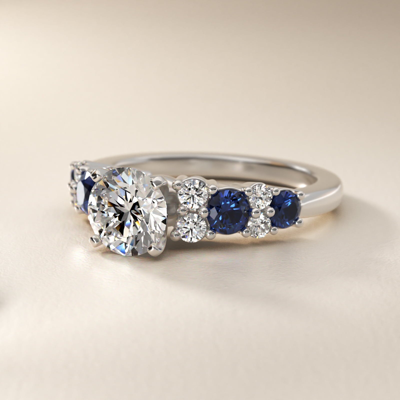Garland Sapphire and Diamond Engagement Ring in 18k White Gold - Round Center
