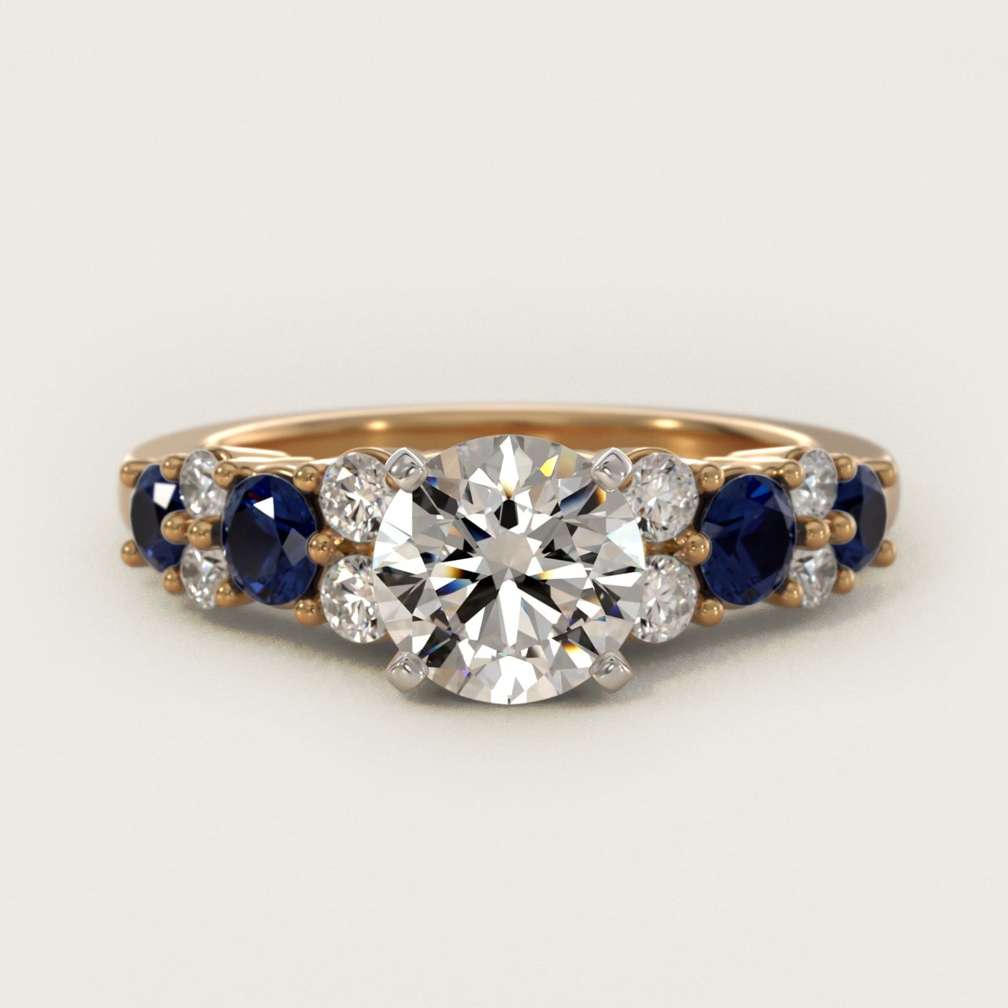 Garland Sapphire and Diamond Engagement Ring in 18k Yellow Gold - Round Center