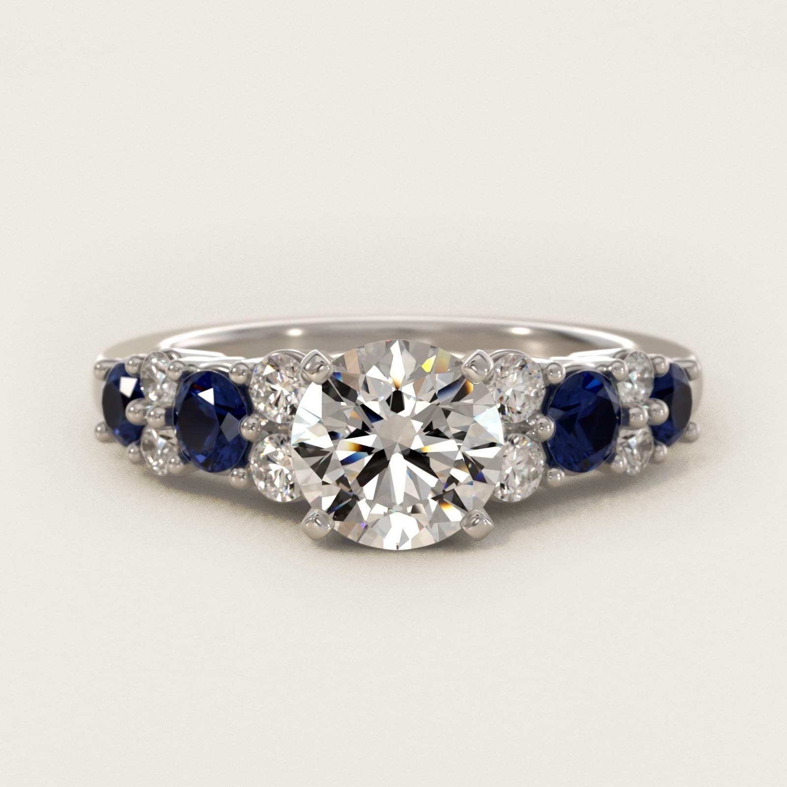 Garland Sapphire and Diamond Engagement Ring in Platinum - Round Center