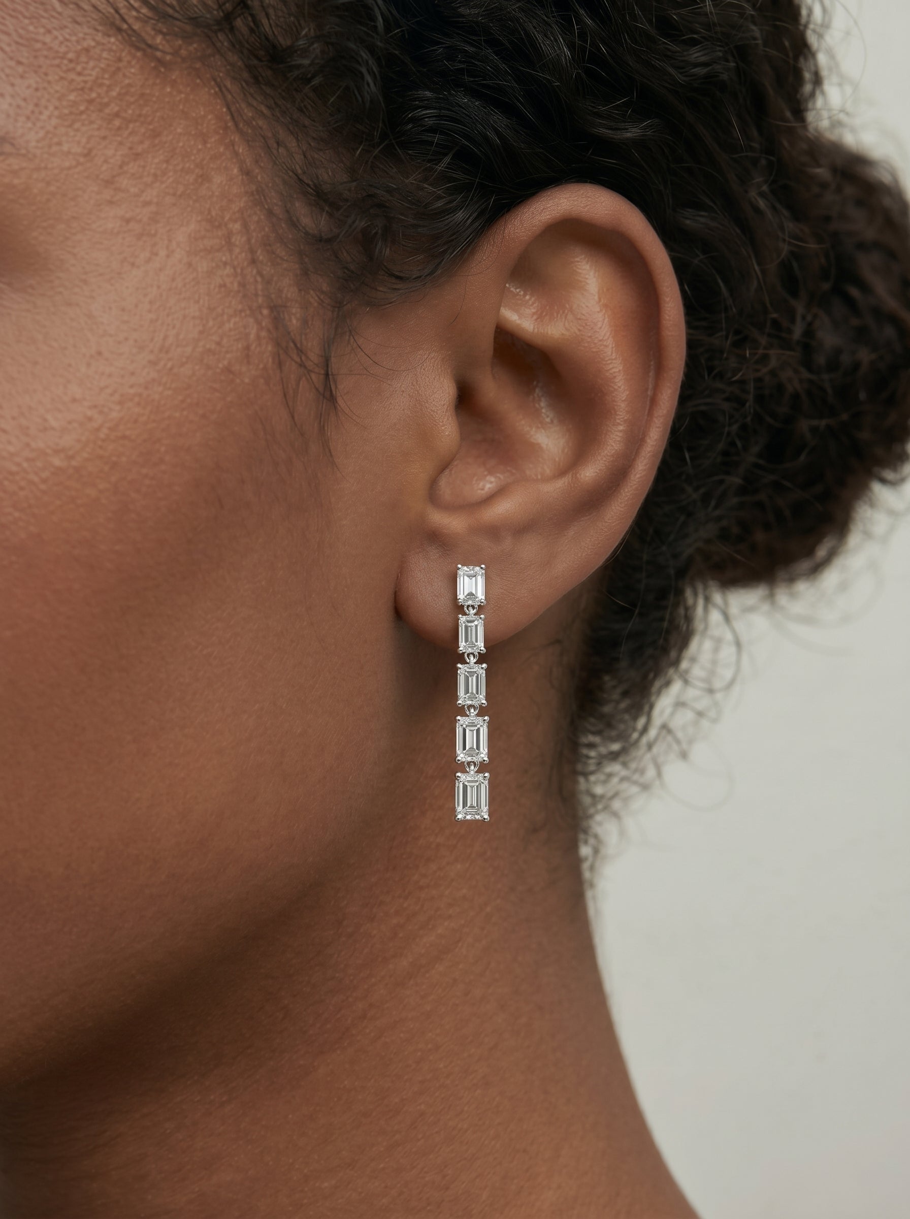 Genevieve Lab Grown Diamond Earrings Emerald - White Gold