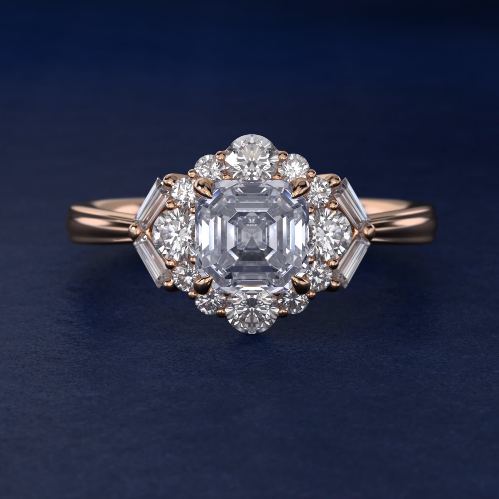 Glamour Halo Vintage-Style Engagement Ring In 18k Rose Gold By James Allen - Asscher Center