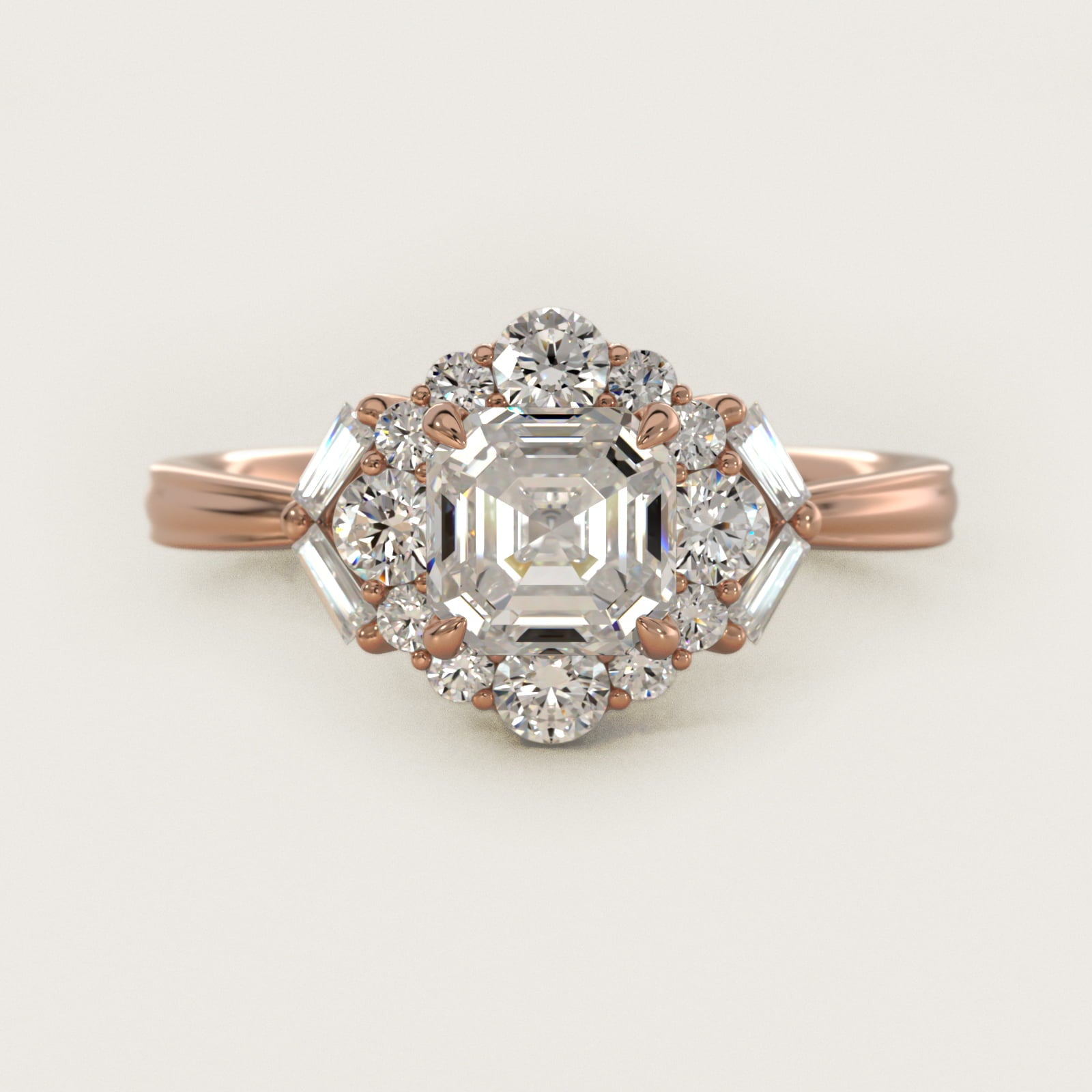 Glamour Halo Vintage-Style Engagement Ring In 14K Rose Gold By James Allen - Asscher Center
