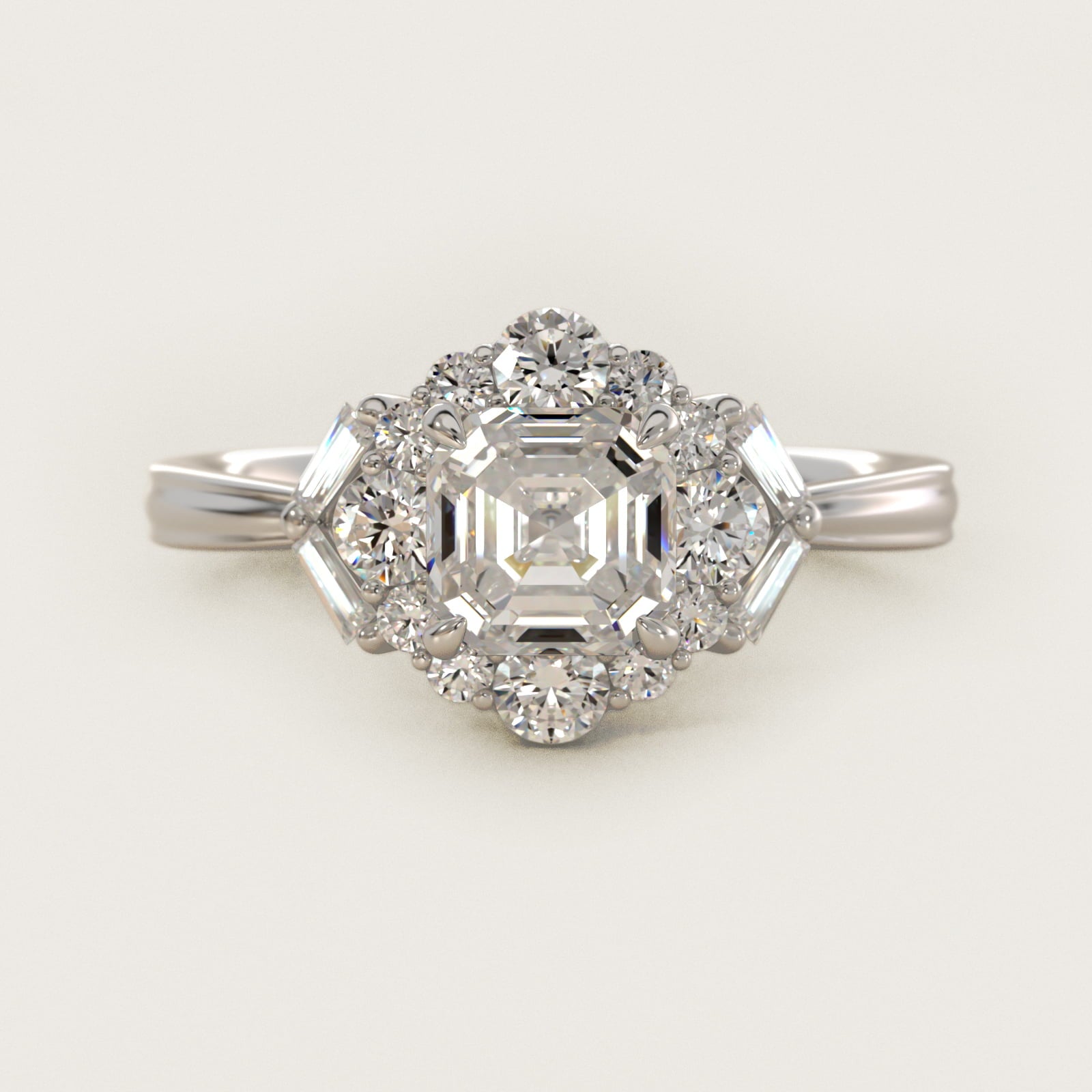 Glamour Halo Vintage-Style Engagement Ring In 14K White Gold By James Allen - Asscher Center