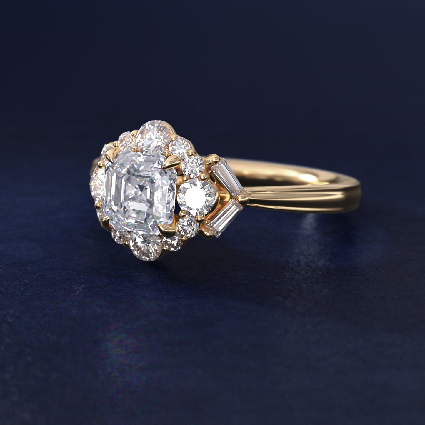 Glamour Halo Vintage-Style Engagement Ring In 14K Yellow Gold By James Allen - Asscher Center