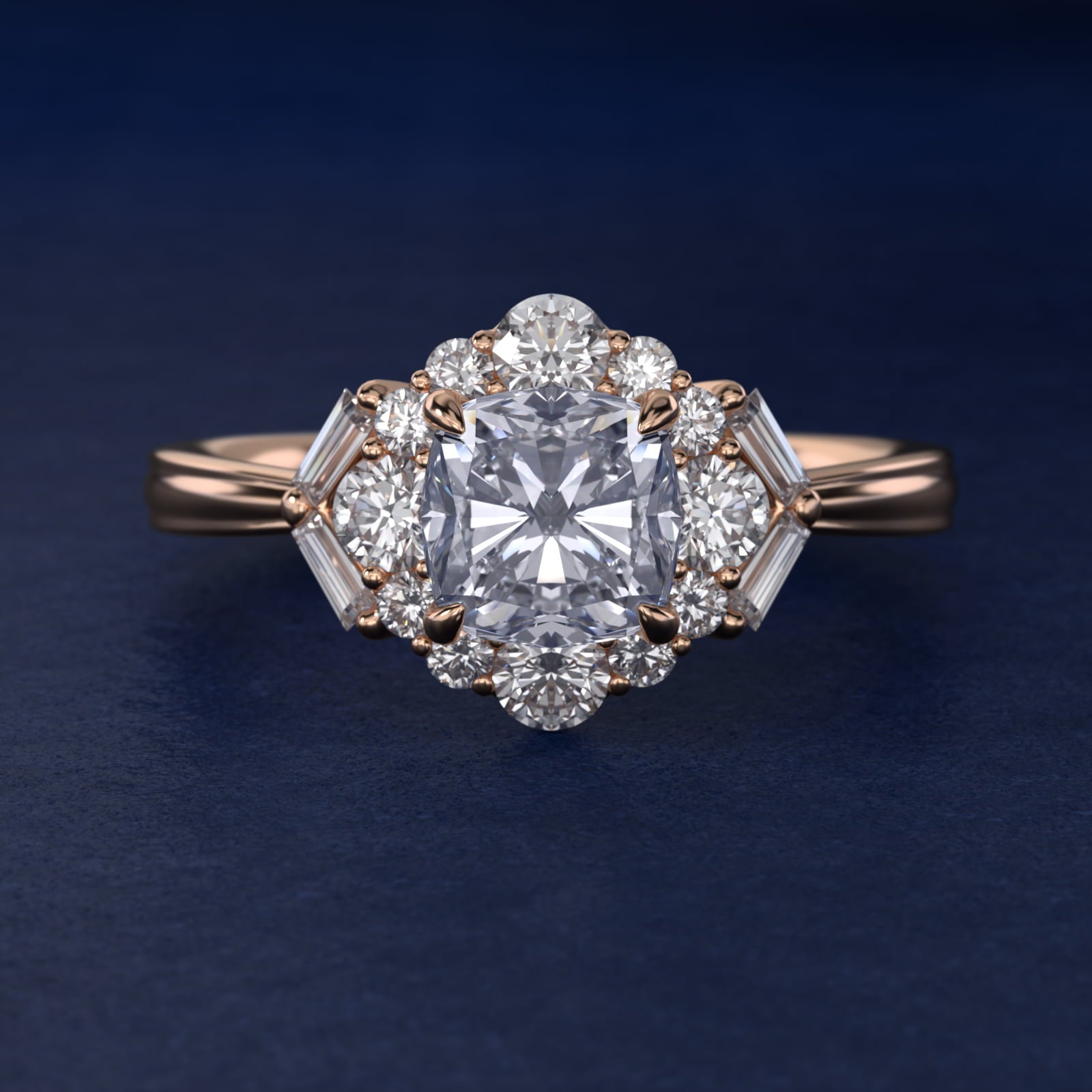 Glamour Halo Vintage-Style Engagement Ring In 14K Rose Gold By James Allen - Cushion Center