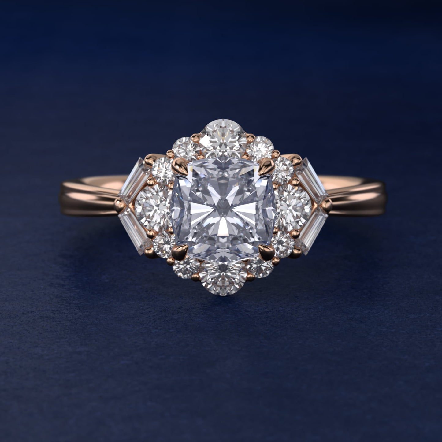 Glamour Halo Vintage-Style Engagement Ring In 18k Rose Gold By James Allen - Cushion Center