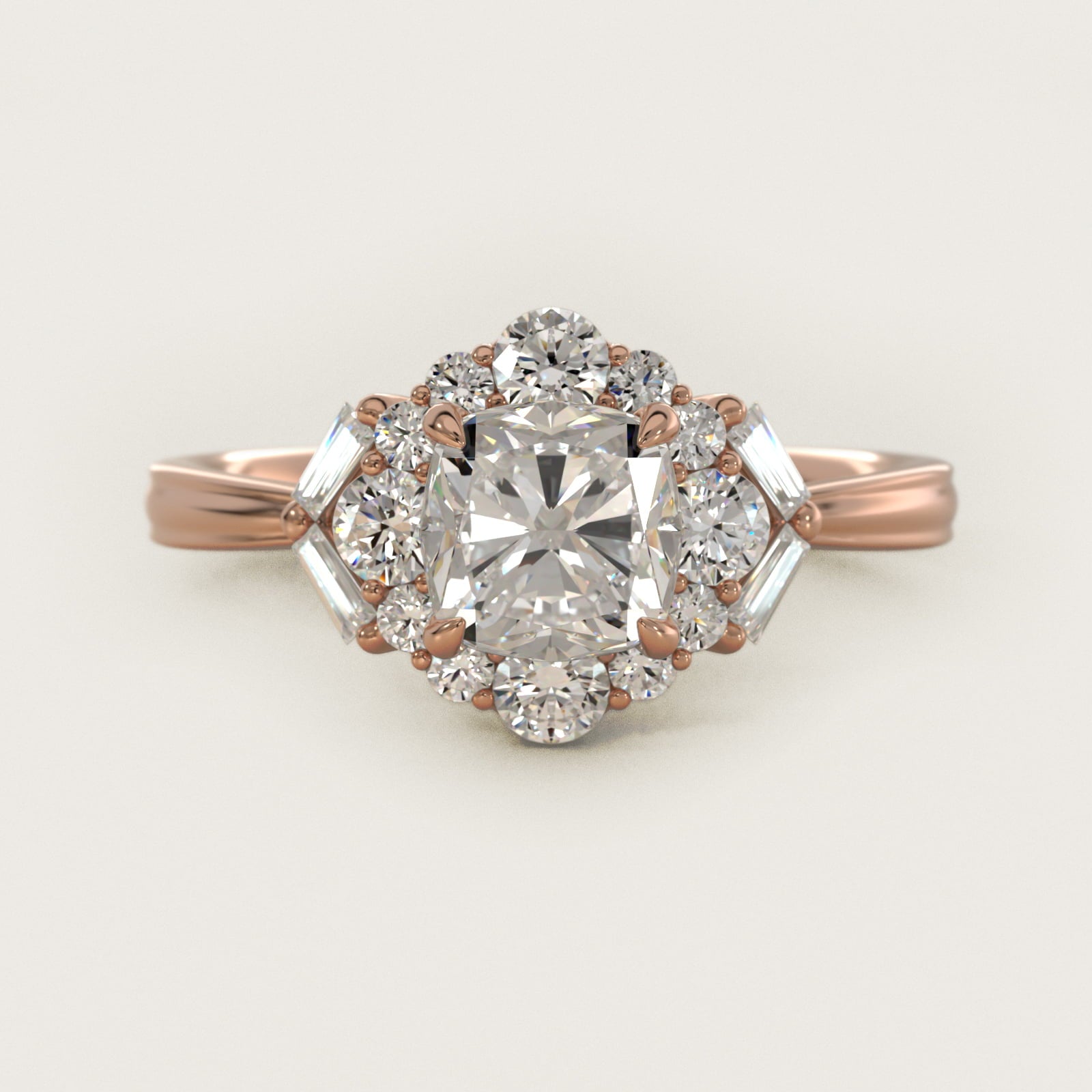 Glamour Halo Vintage-Style Engagement Ring In 14K Rose Gold By James Allen - Cushion Center