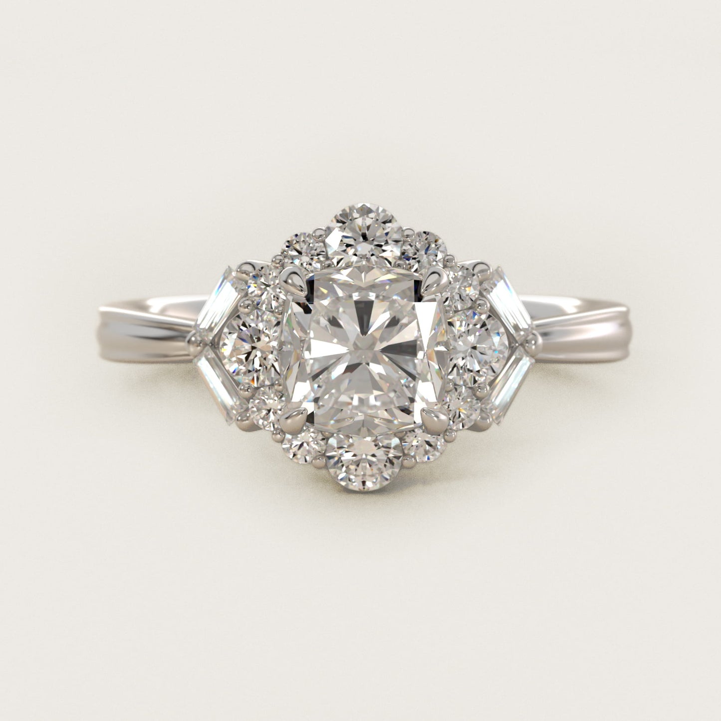 Glamour Halo Vintage-Style Engagement Ring In 14K White Gold By James Allen - Cushion Center