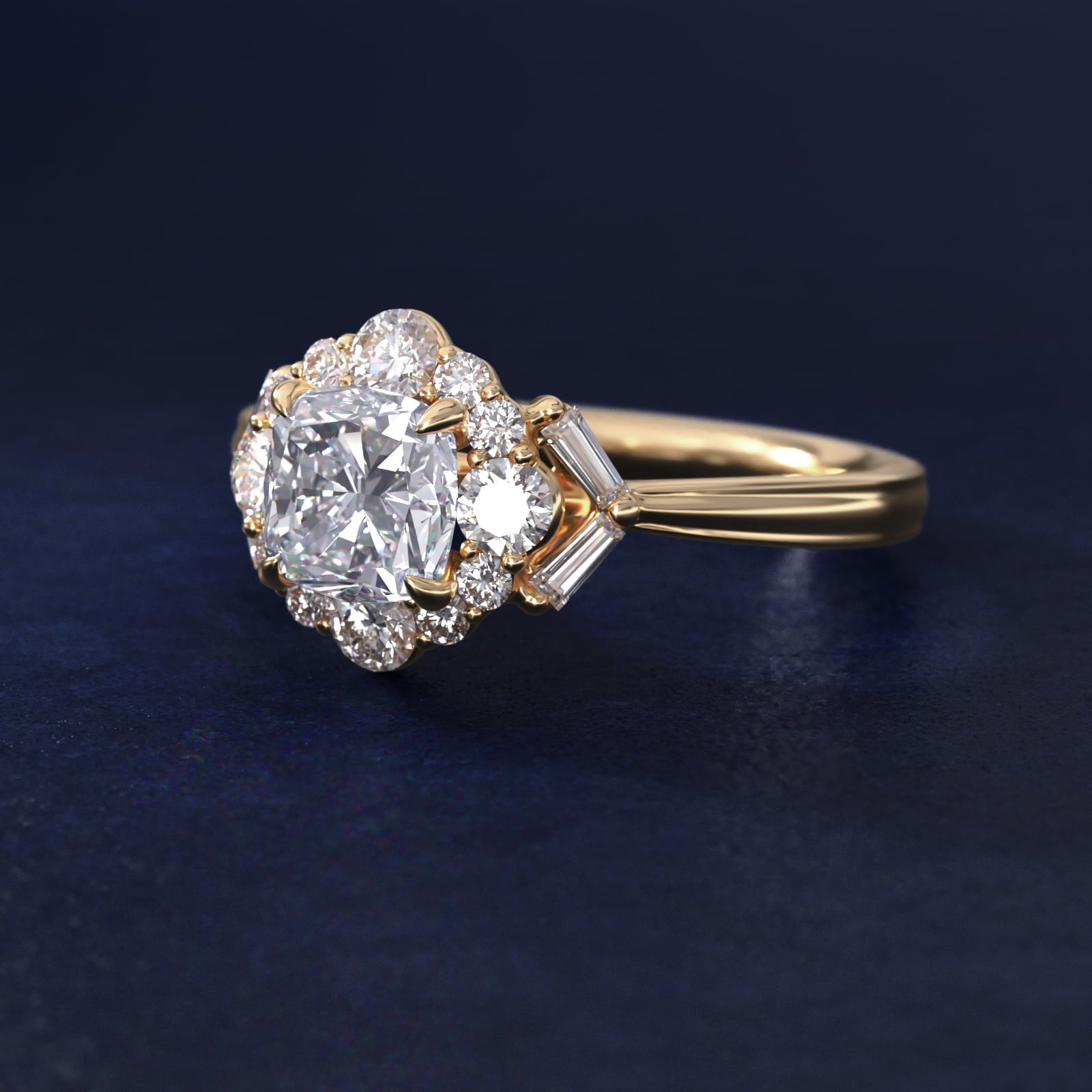 Glamour Halo Vintage-Style Engagement Ring In 14K Yellow Gold By James Allen - Cushion Center