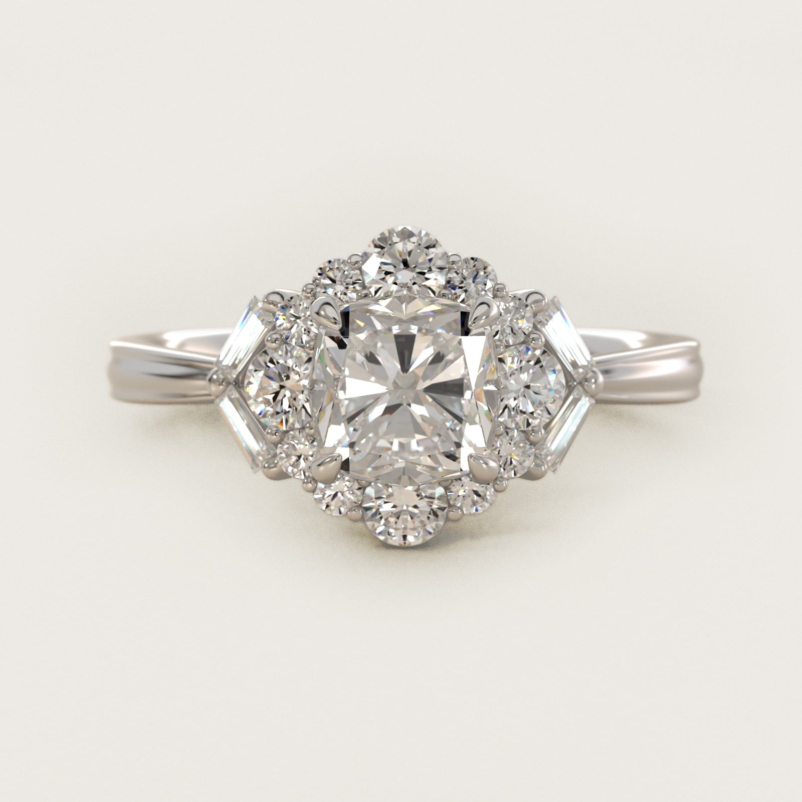 Glamour Halo Vintage-Style Engagement Ring In Platinum By James Allen - Cushion Center
