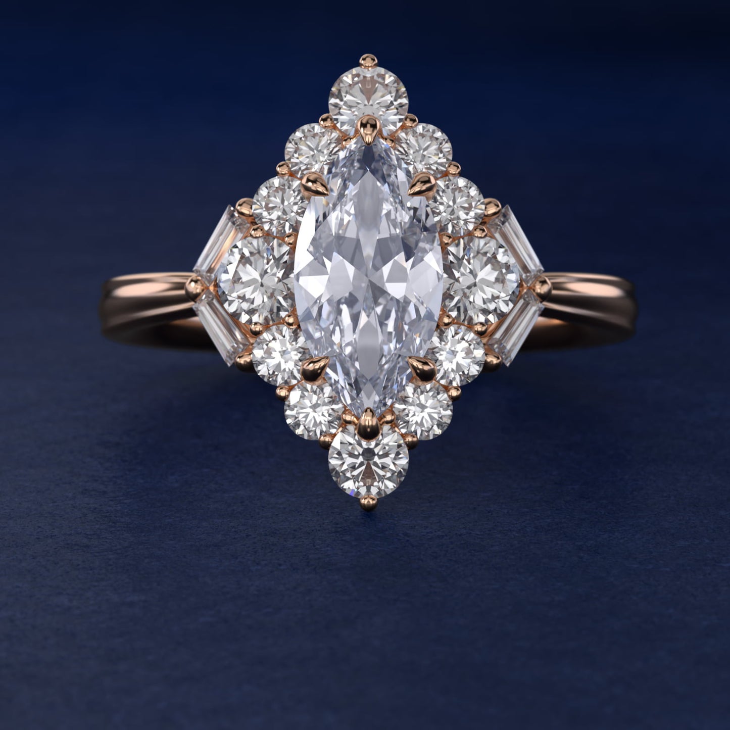 Glamour Halo Vintage-Style Engagement Ring In 14K Rose Gold By James Allen - Marquise Center