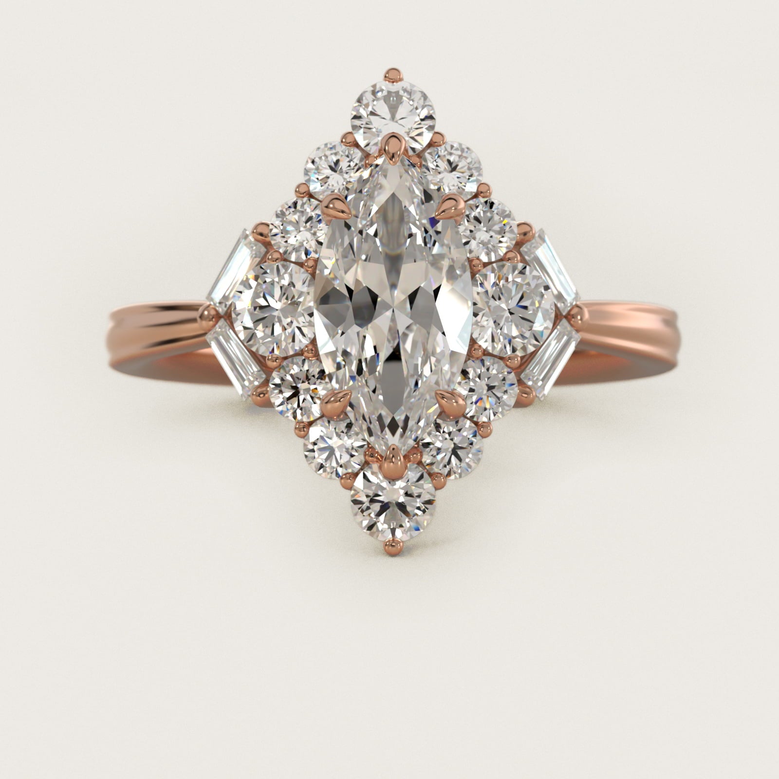 Glamour Halo Vintage-Style Engagement Ring In 14K Rose Gold By James Allen - Marquise Center