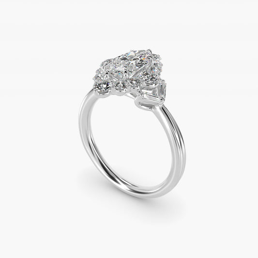 Glamour Halo Vintage-Style Engagement Ring In 18k White Gold By James Allen - Marquise Center