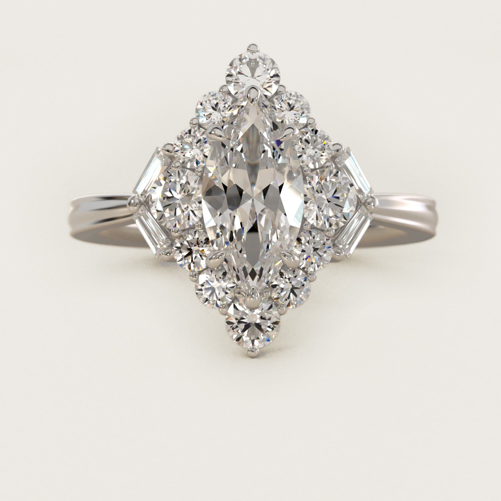Glamour Halo Vintage-Style Engagement Ring In 18k White Gold By James Allen - Marquise Center