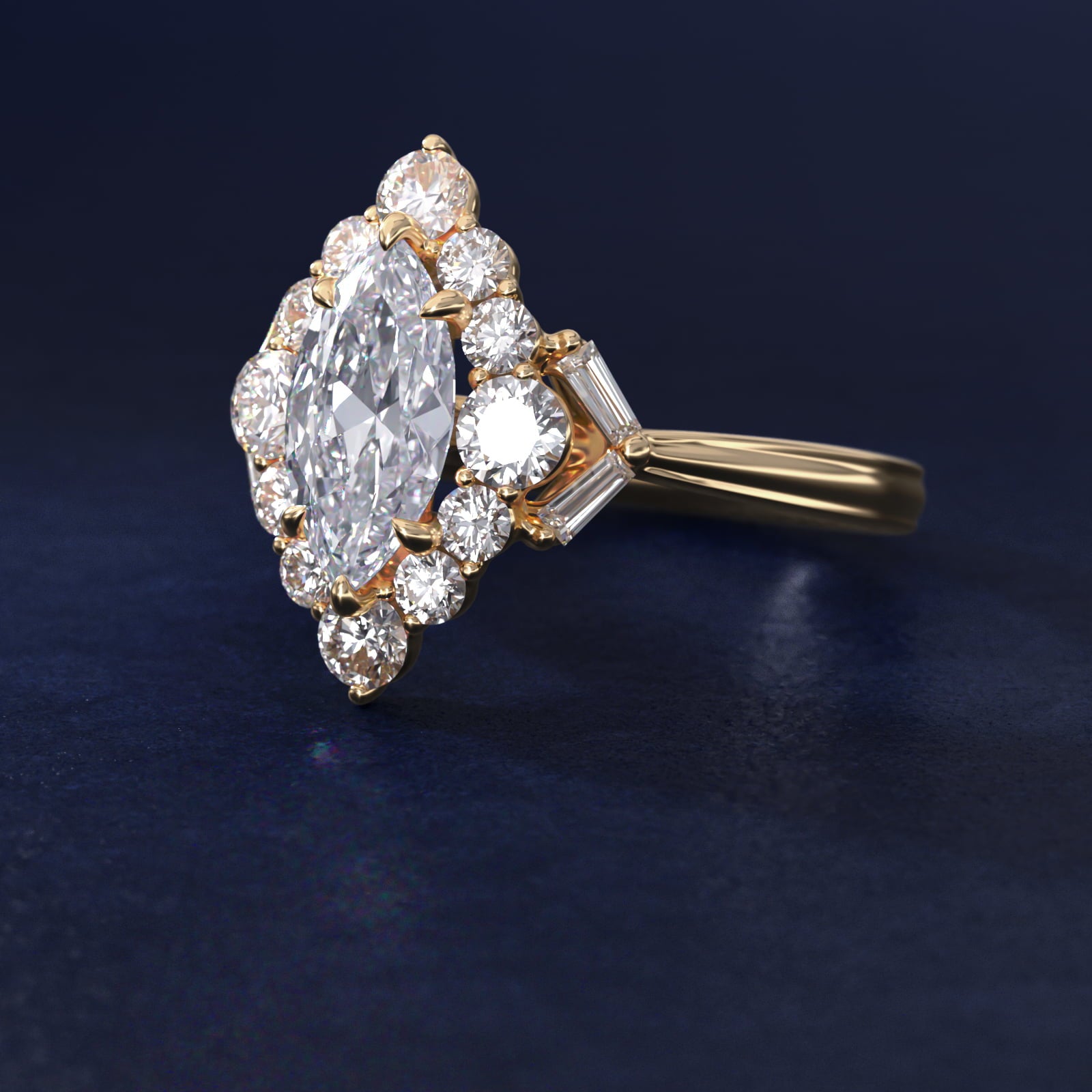 Glamour Halo Vintage-Style Engagement Ring In 14K Yellow Gold By James Allen - Marquise Center