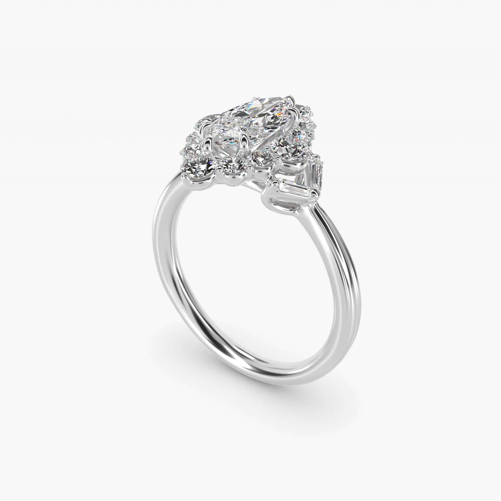 Glamour Halo Vintage-Style Engagement Ring In Platinum By James Allen - Marquise Center