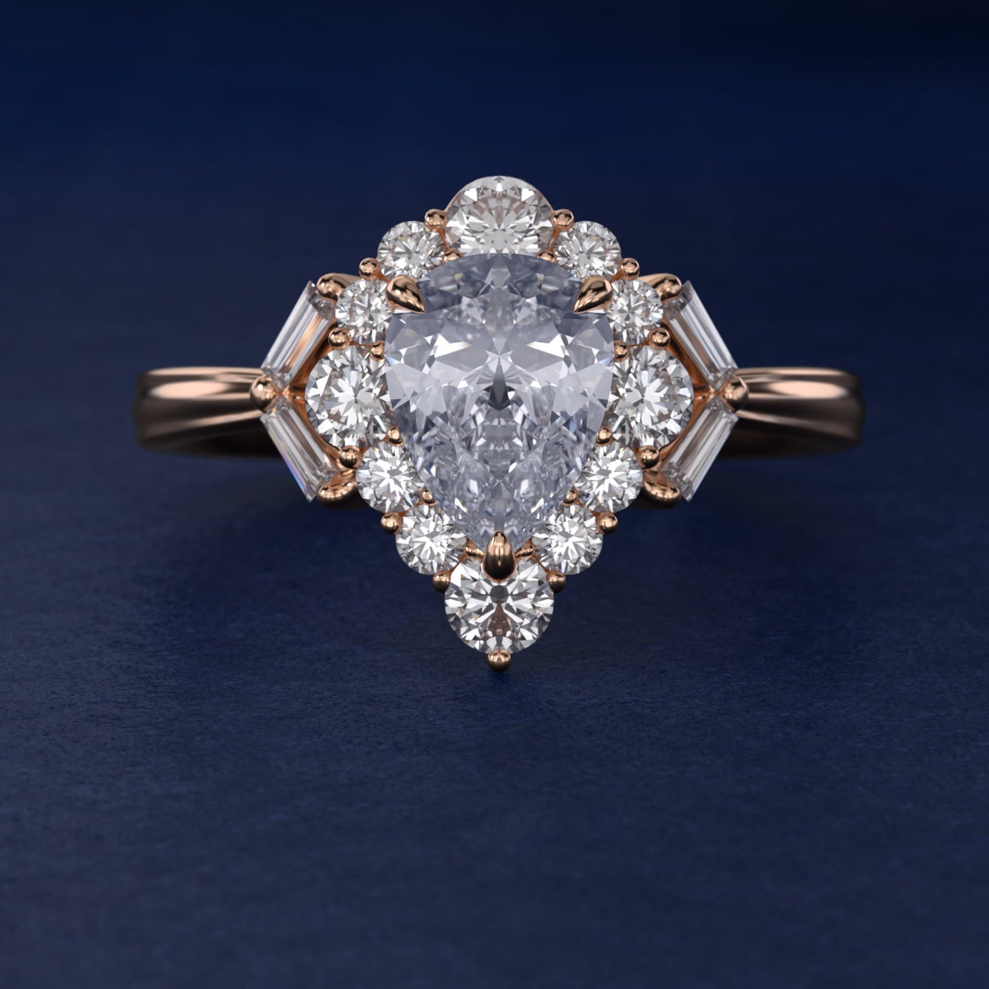 Glamour Halo Vintage-Style Engagement Ring In 14K Rose Gold By James Allen - Pear Center