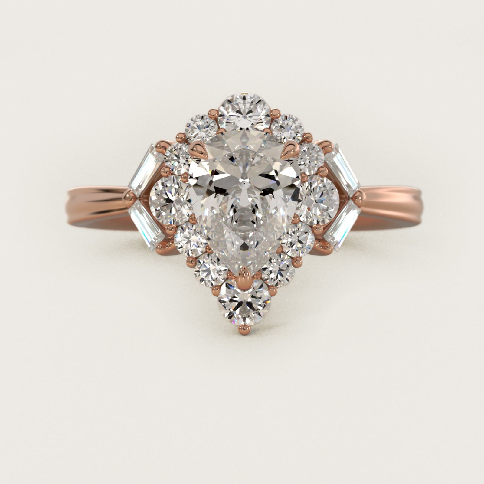 Glamour Halo Vintage-Style Engagement Ring In 18k Rose Gold By James Allen - Pear Center