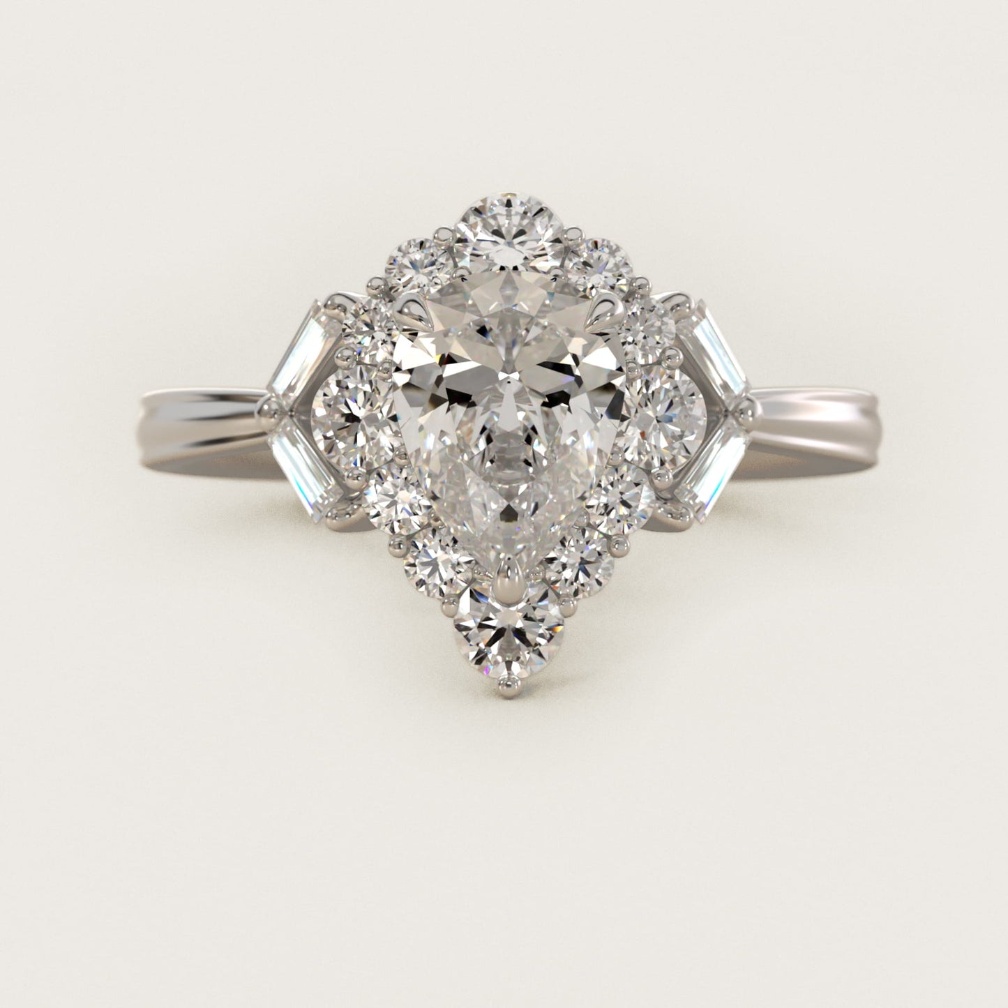Glamour Halo Vintage-Style Engagement Ring In 18k White Gold By James Allen - Pear Center