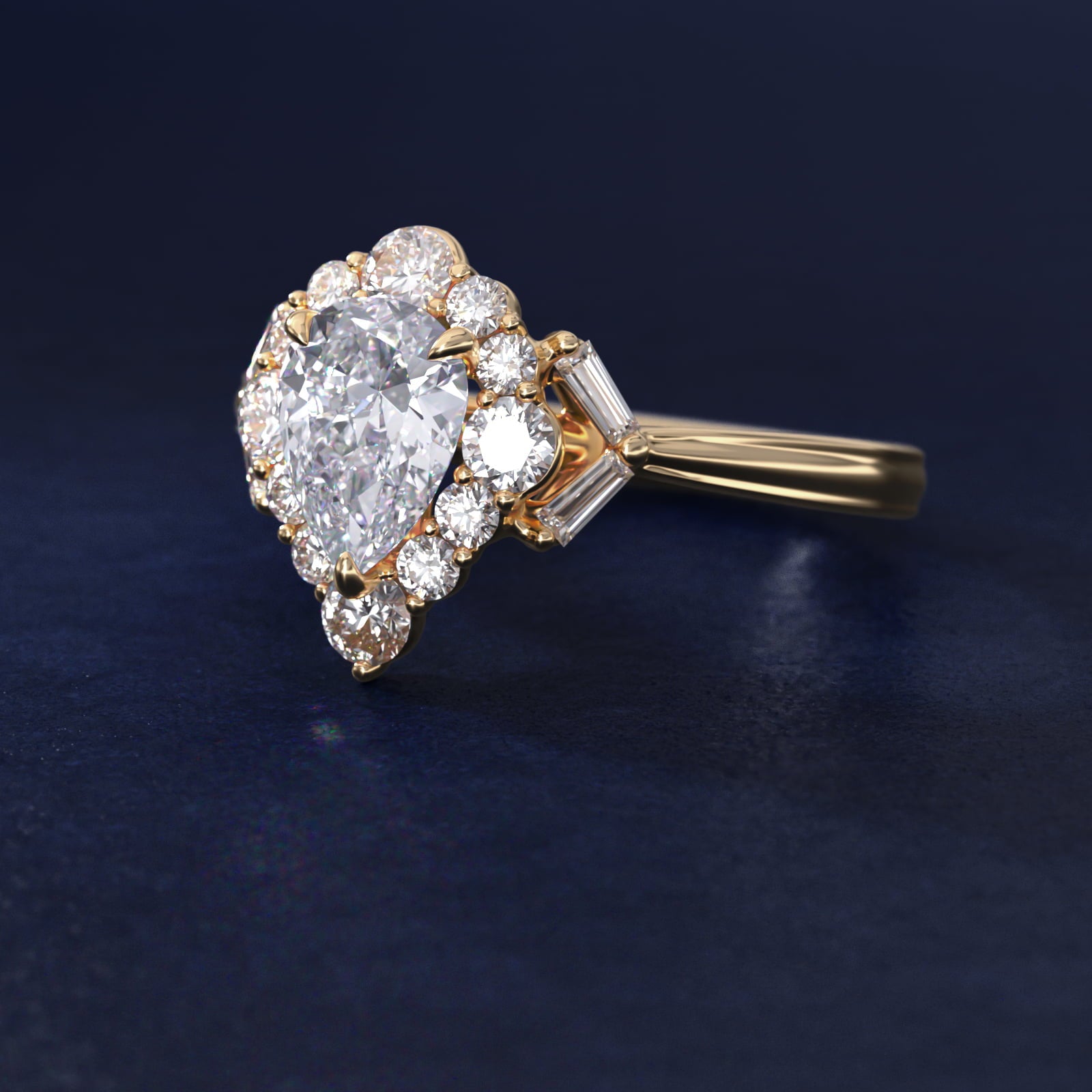 Glamour Halo Vintage-Style Engagement Ring In 14K Yellow Gold By James Allen - Pear Center