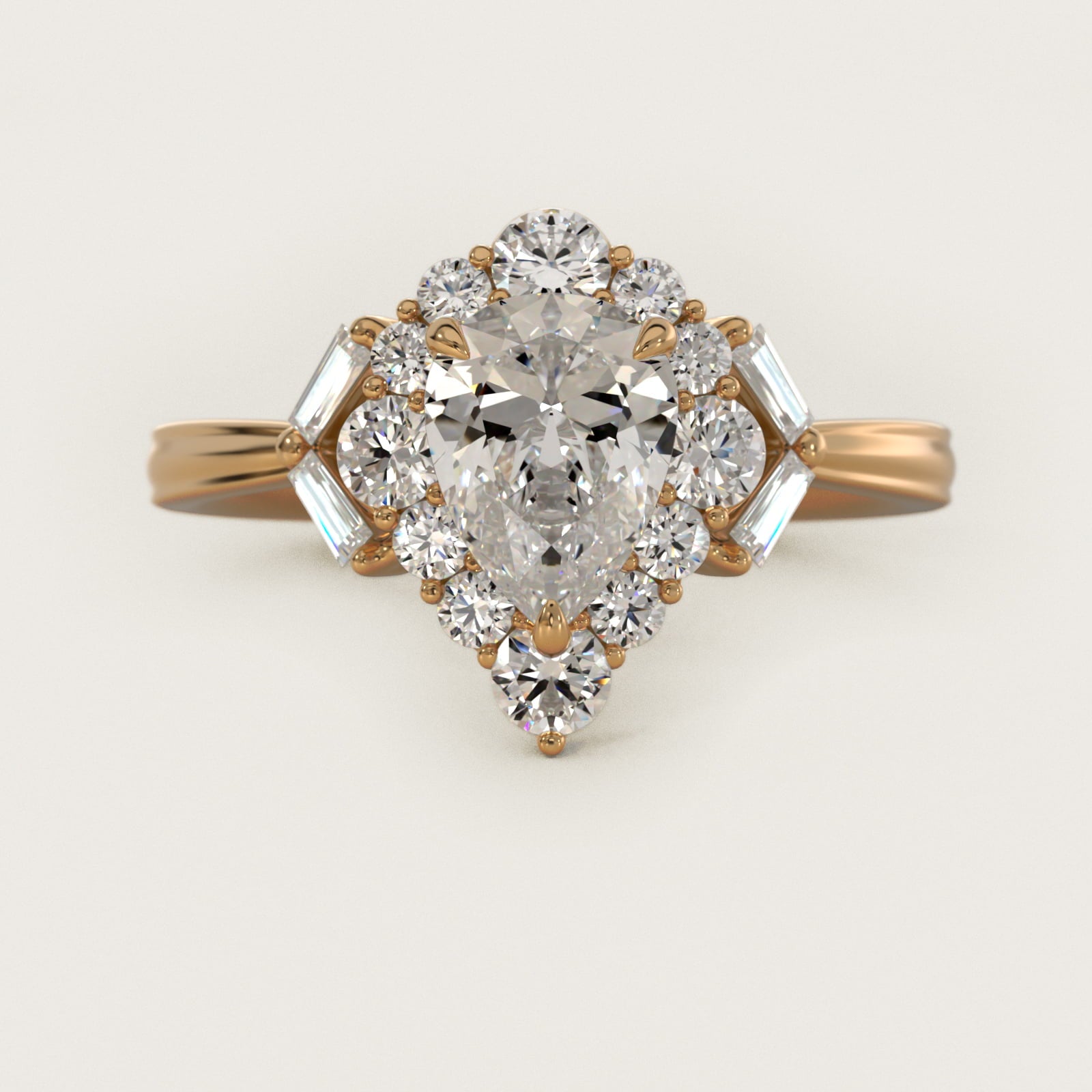 Glamour Halo Vintage-Style Engagement Ring In 18k Yellow Gold By James Allen - Pear Center