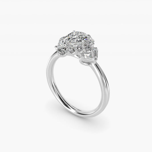 Glamour Halo Vintage-Style Engagement Ring In Platinum By James Allen - Pear Center