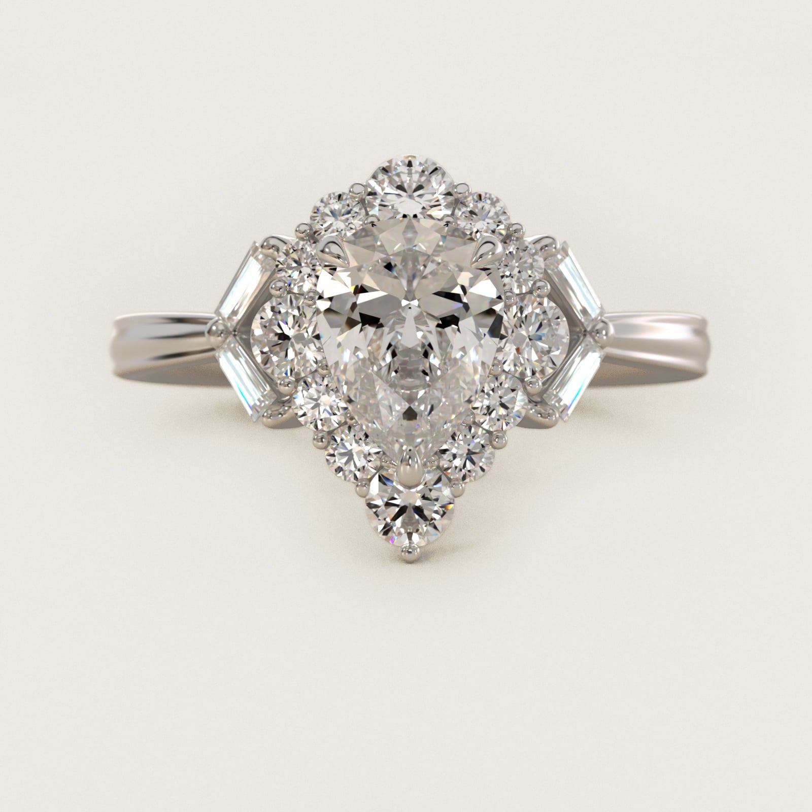 Glamour Halo Vintage-Style Engagement Ring In Platinum By James Allen - Pear Center