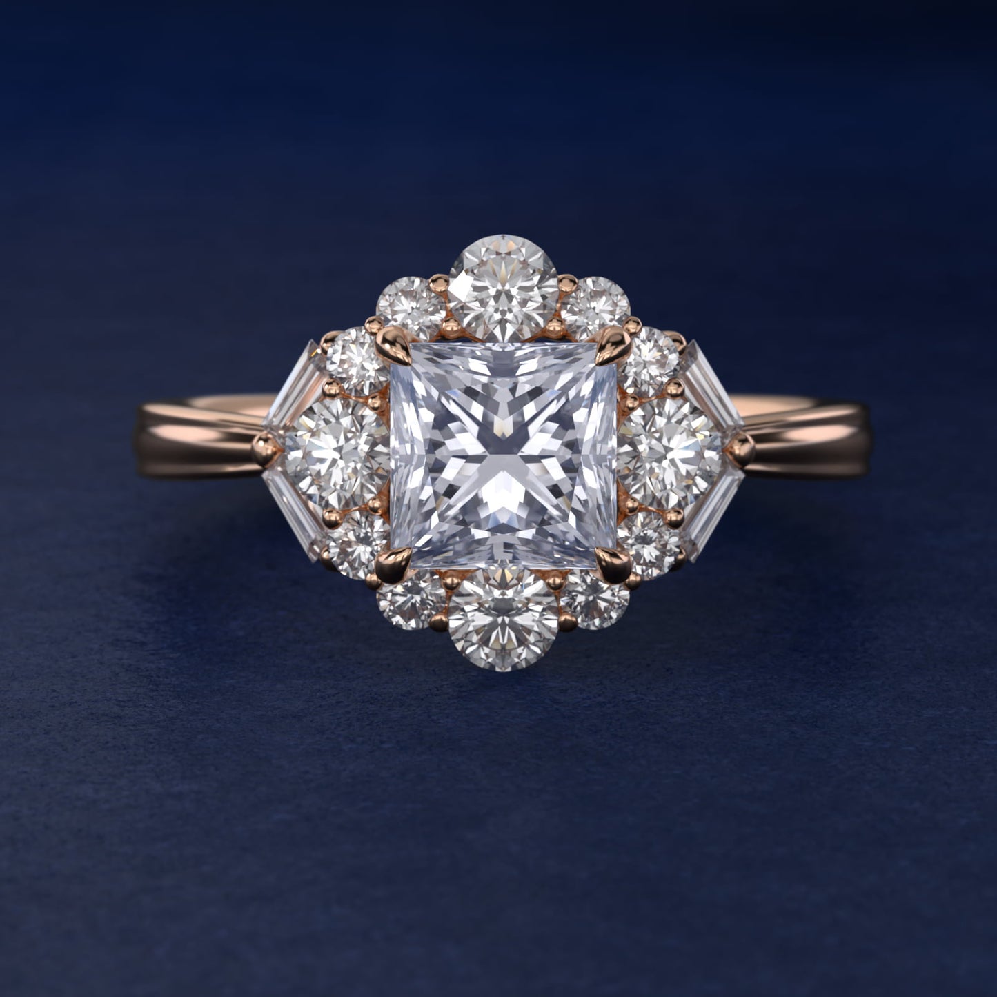 Glamour Halo Vintage-Style Engagement Ring In 14K Rose Gold By James Allen - Princess Center