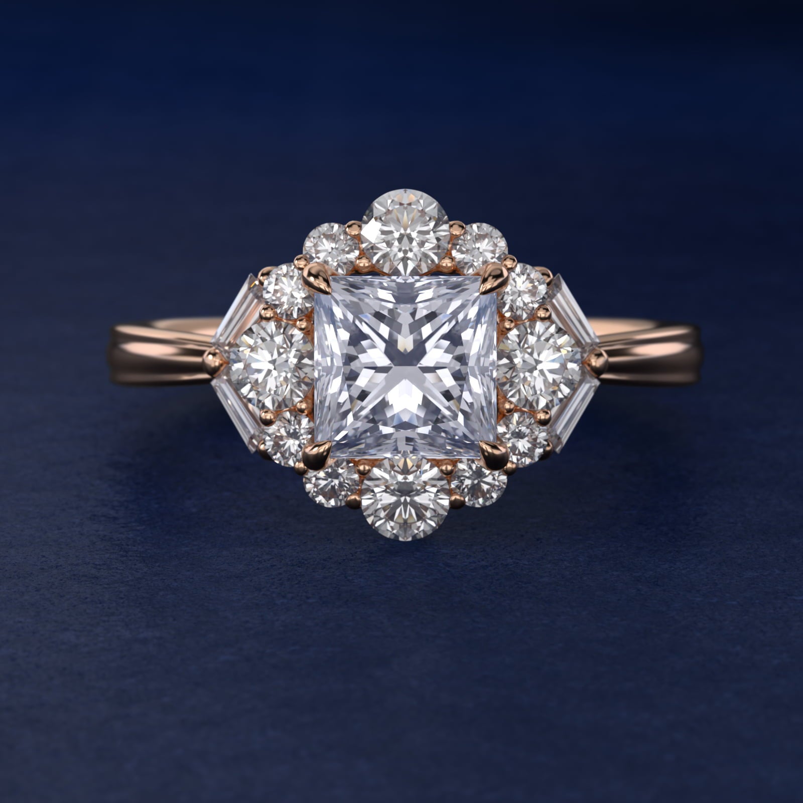 Glamour Halo Vintage-Style Engagement Ring In 18k Rose Gold By James Allen - Princess Center