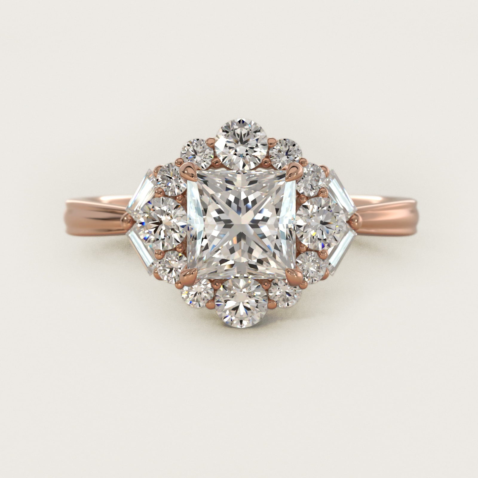 Glamour Halo Vintage-Style Engagement Ring In 14K Rose Gold By James Allen - Princess Center